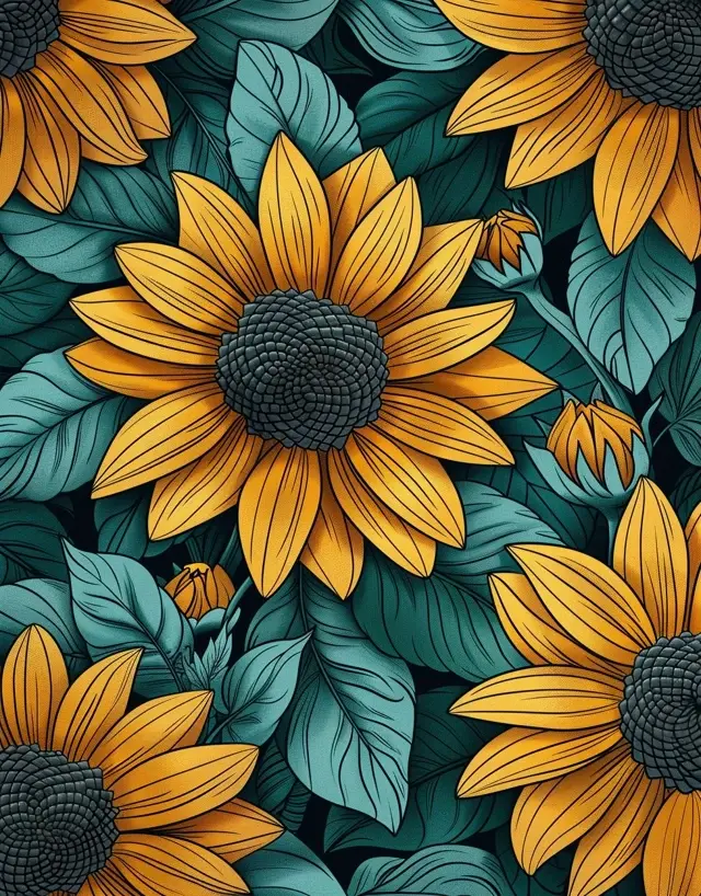 Thumbnail: Sunflower Background Coloring Book 20 Coloring Pages Instant Download
