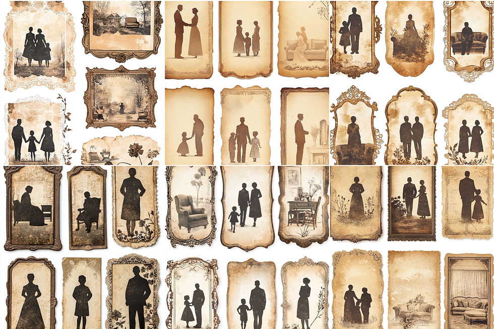 Thumbnail: Vintage Silhouettes 12 Sheets Ephemera Instant Download Designs