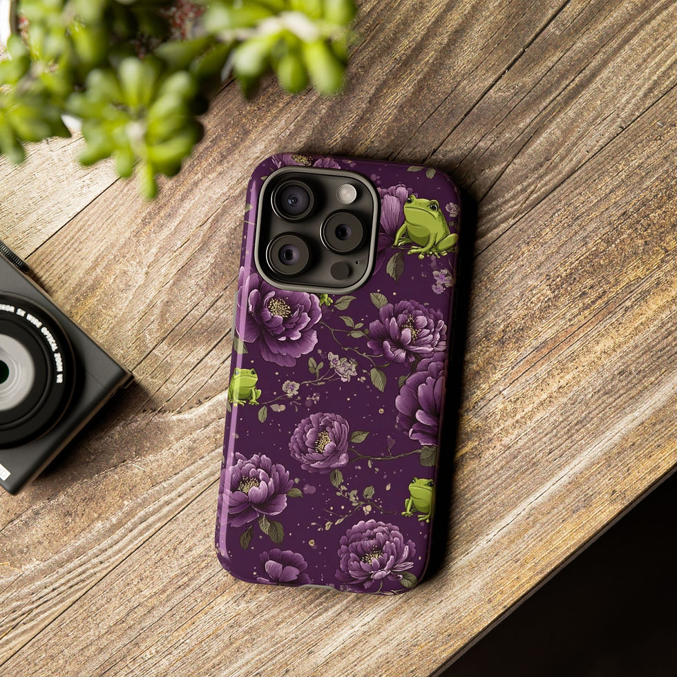 Thumbnail: iPhone 15 16 Case Purple Peony Frogs