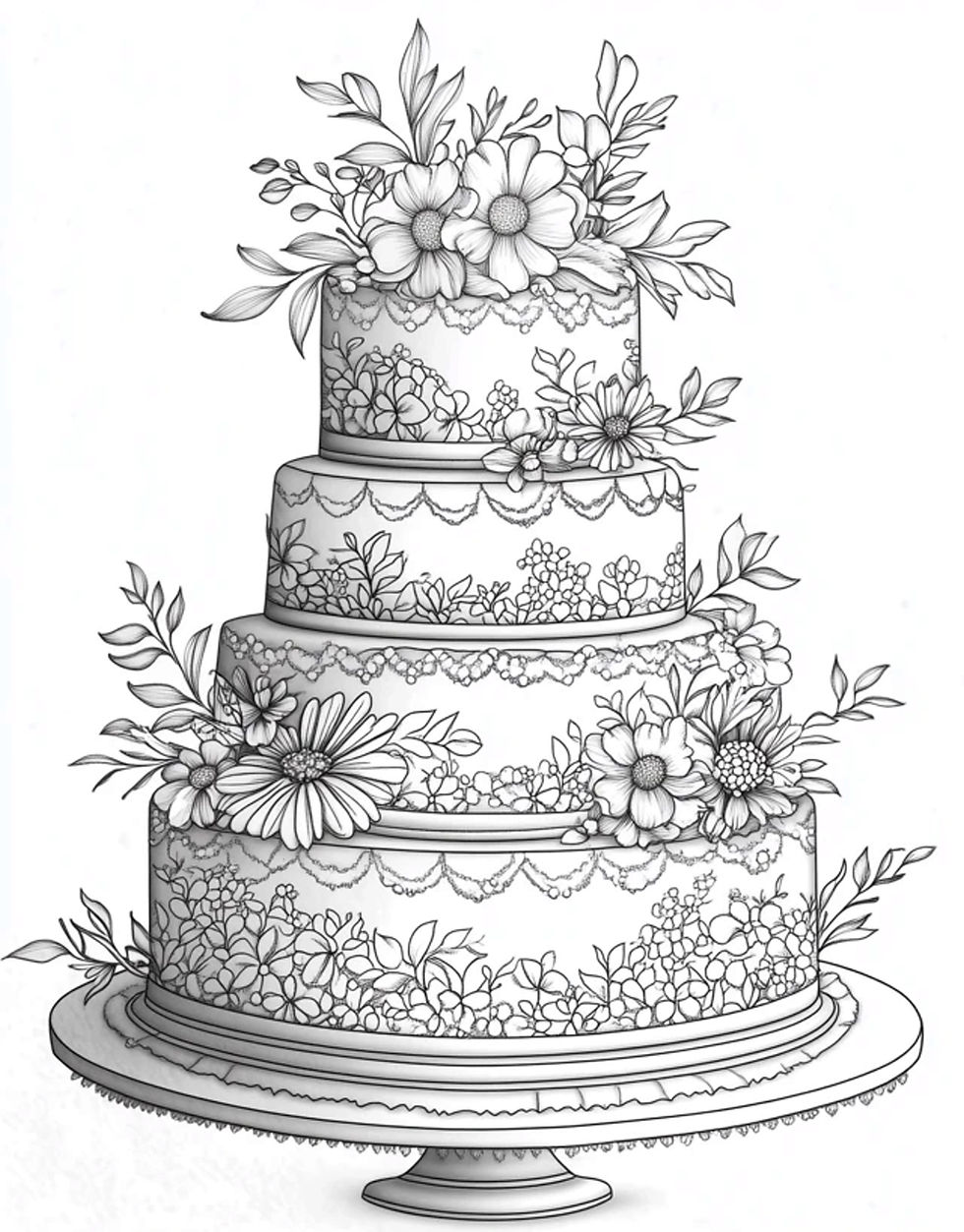 Thumbnail: Floral Wedding Cakes Coloring Book 20 Pages Instant Download