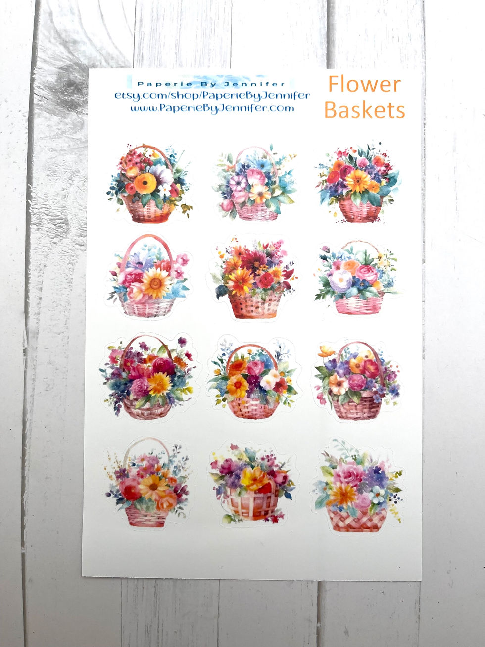Thumbnail: Art Stickers Flower Baskets 2 Sheets 24 Stickers Planner Journal Embellishments