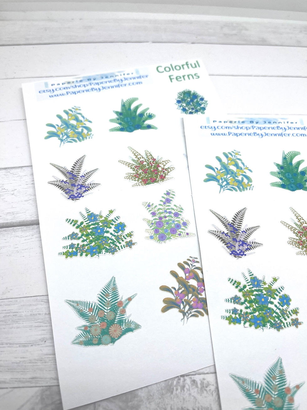 Thumbnail: Art Stickers Colorful Ferns 2 Sheets 24 Stickers Planner Journal Embellishments