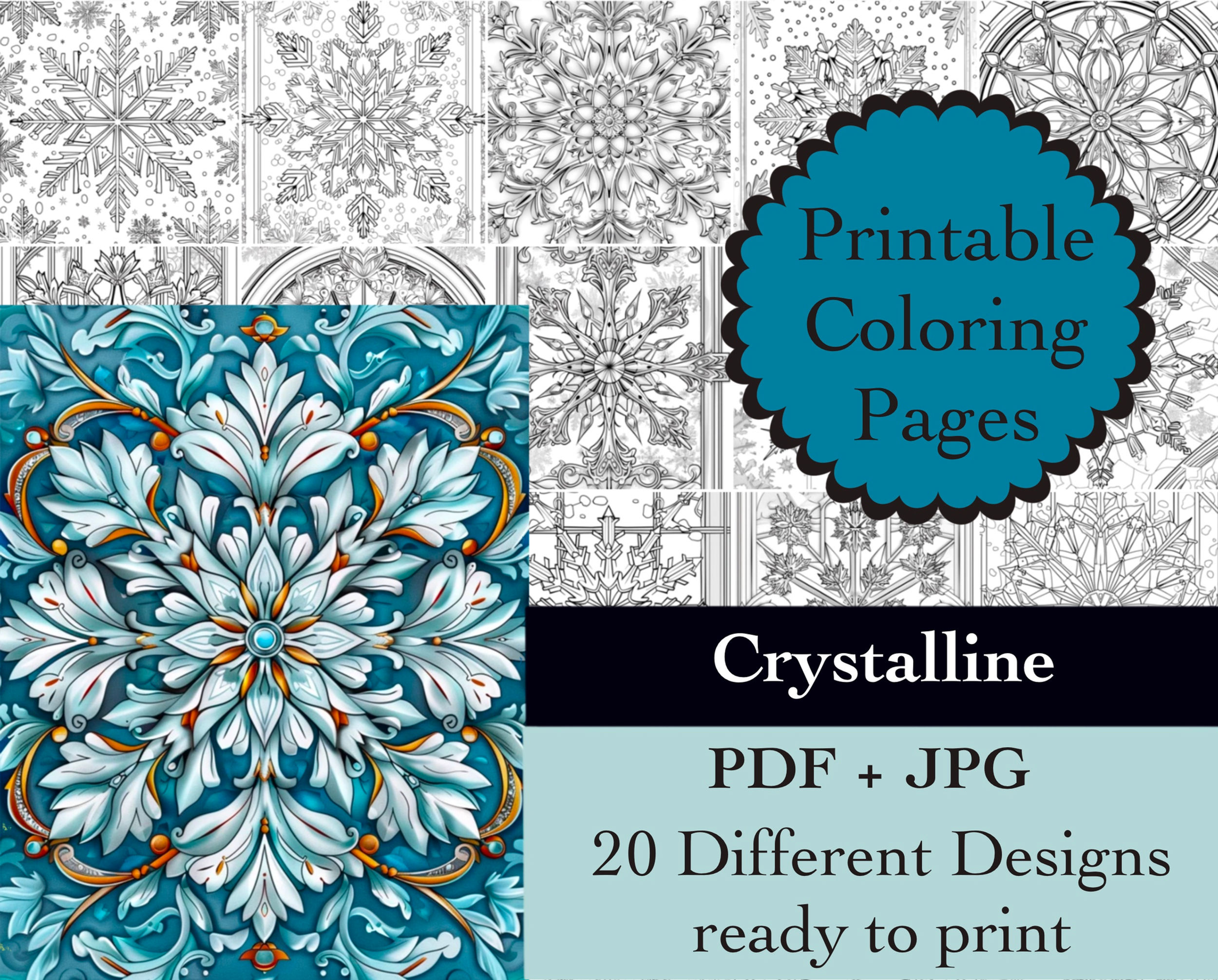 Crystalline Coloring Book 20 Coloring Pages Instant Download Star Sc