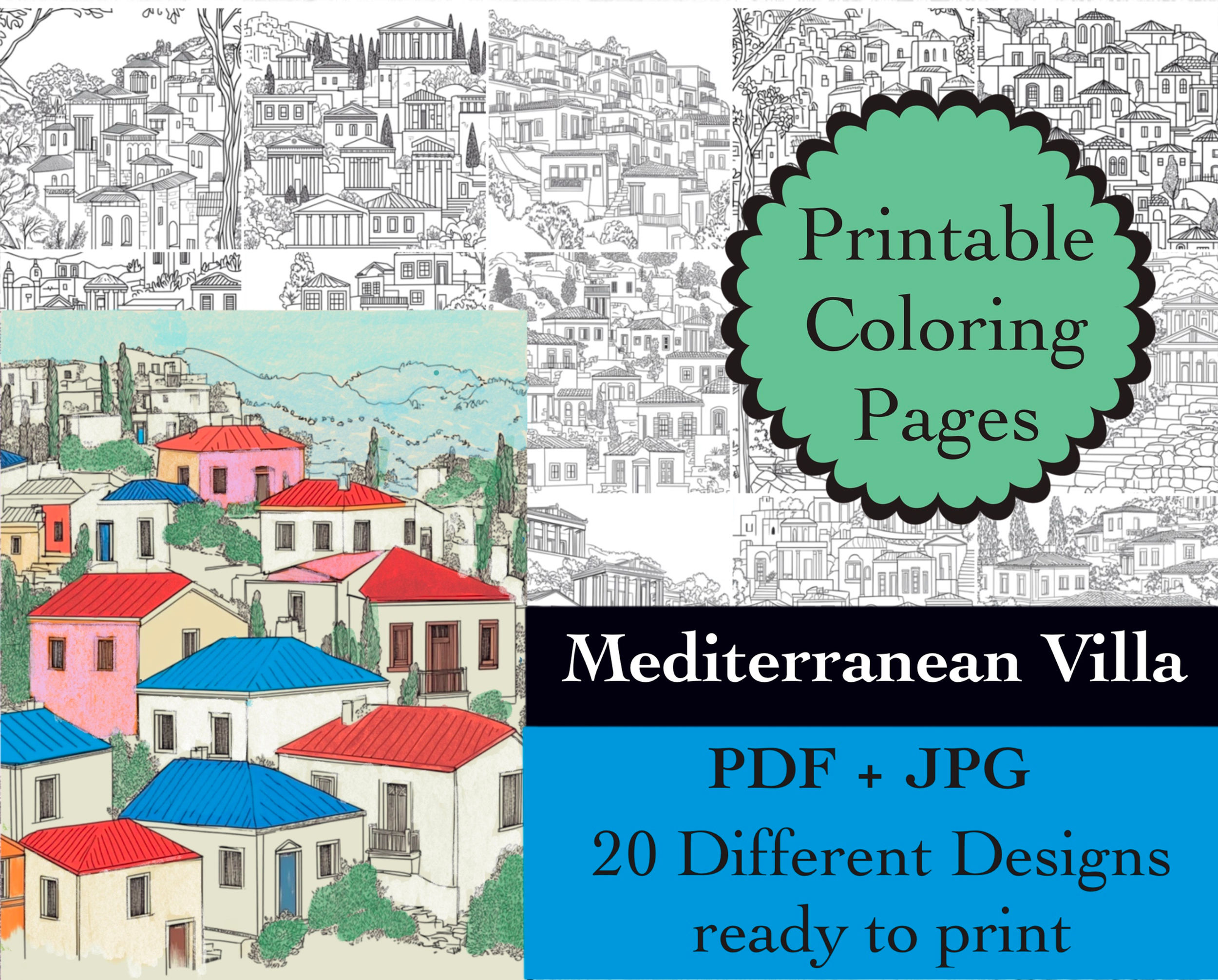Mediterranean Villa Coloring Book 20 Coloring Pages Instant DownloaLiFashion