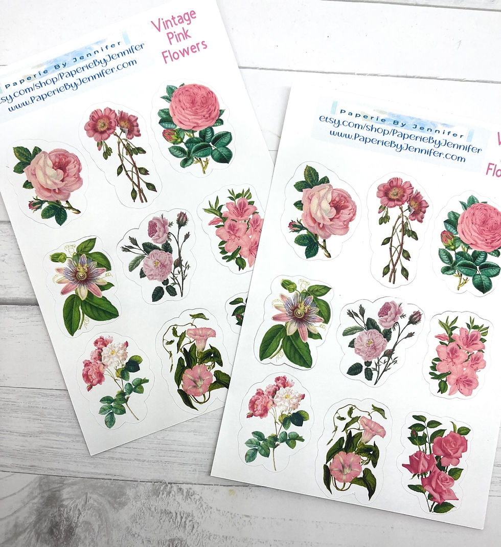 Art Stickers Vintage Pink Flowers 2 Sheets 18 Stickers Journal Embellishments