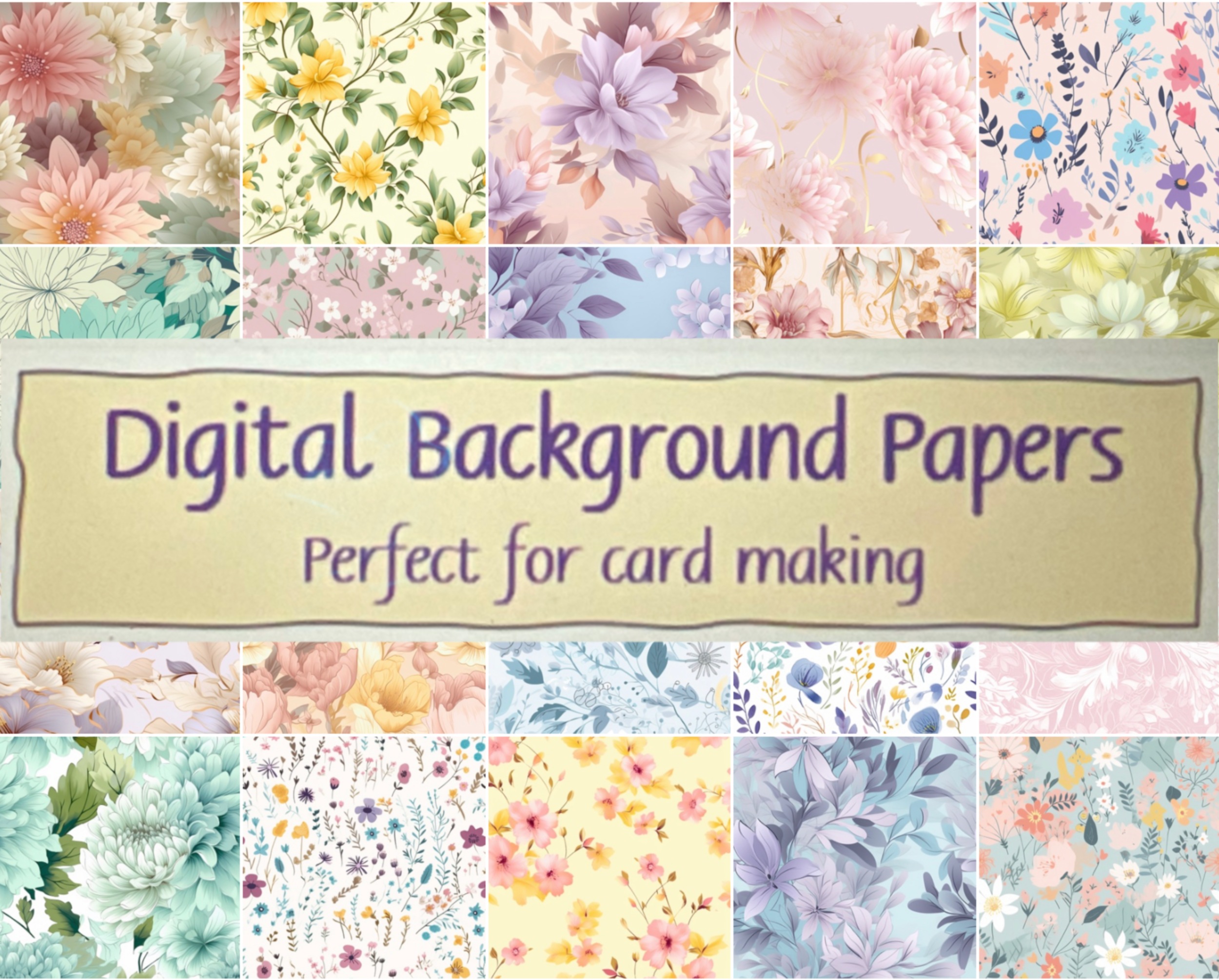 DIGITAL 20 Pastel Floral Card Background Printable Scrapbook Papers