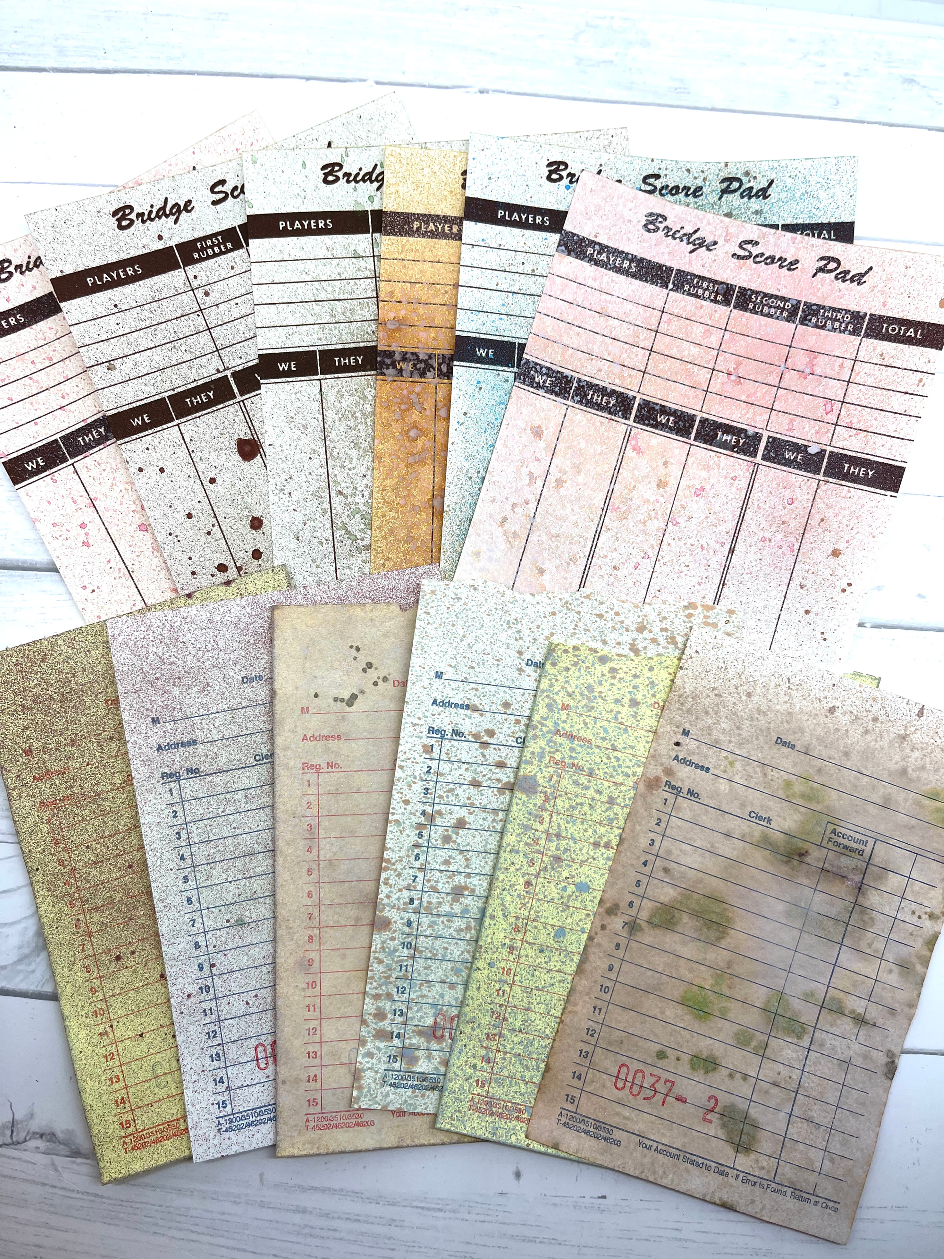 Dyed Vintage Style Ephemera 12 Pc Sales Tickets Bridge Score Sheets Tea Dyed Ink