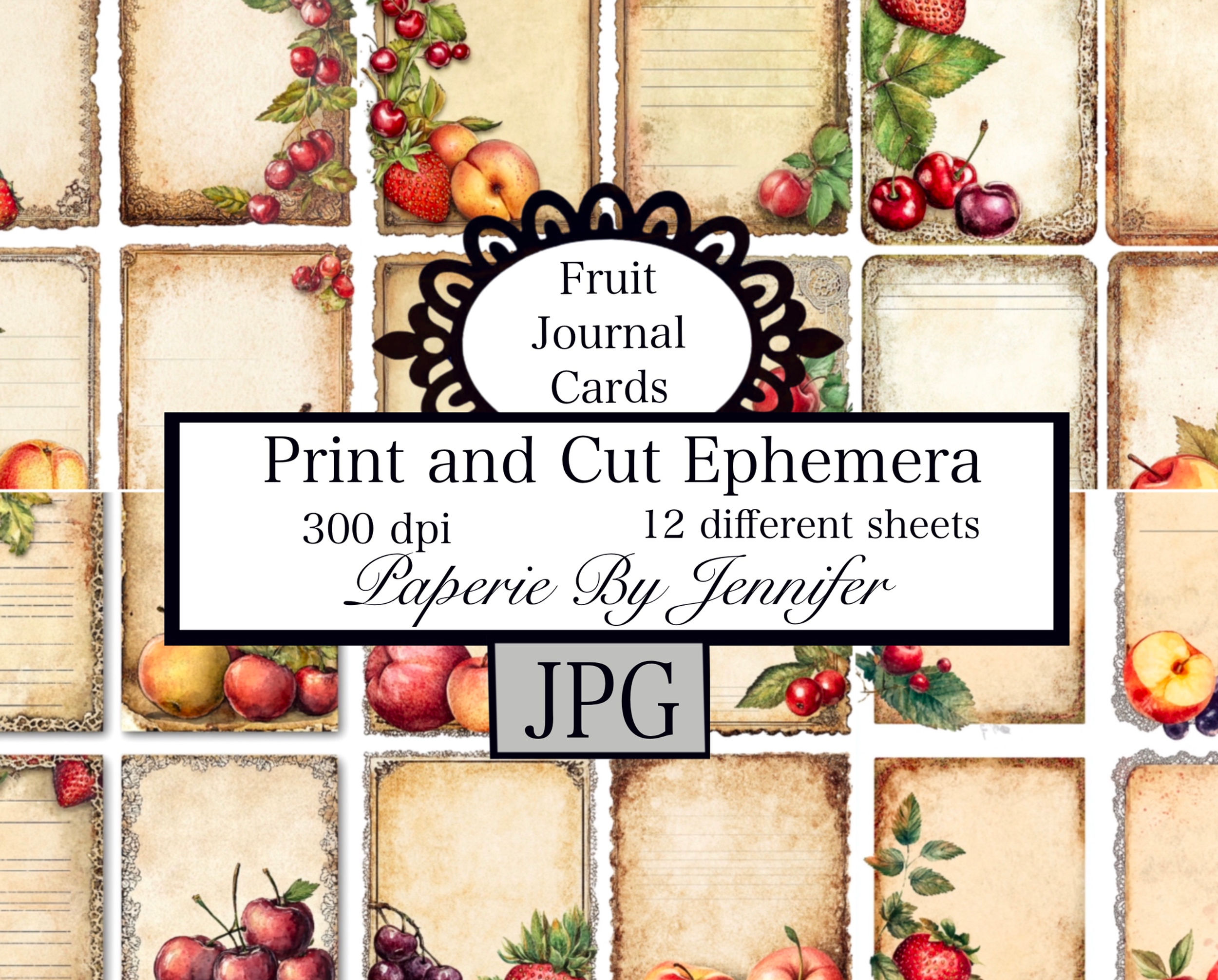 Fruit Journal Cards 12 Sheets Ephemera Instant Download Designs