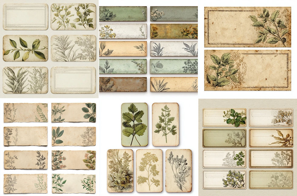 Thumbnail: Herbarium Labels Ephemera Images 12 Sheets Instant Download Junk Journal 
