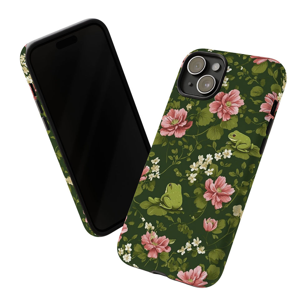 Thumbnail: iPhone 15 16 Case Whimsical Garden Frogs Pink Flowers
