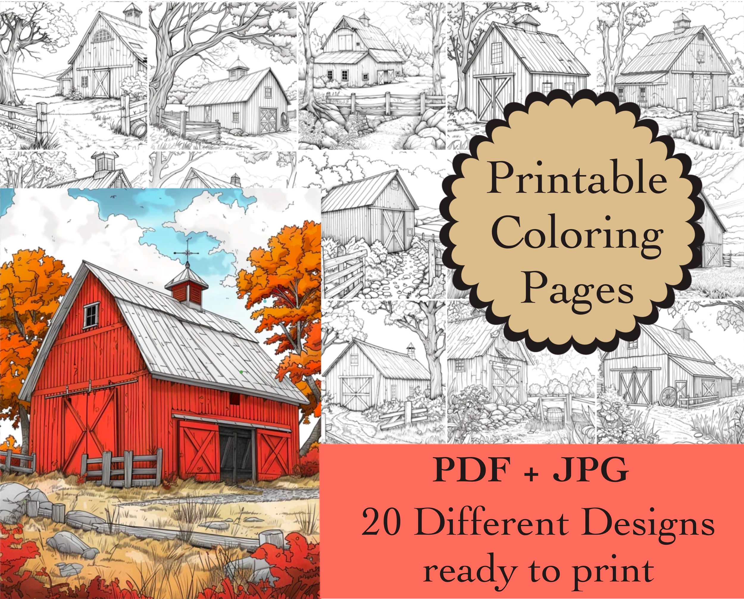 Barn Coloring Book 20 Coloring Pages Instant Download