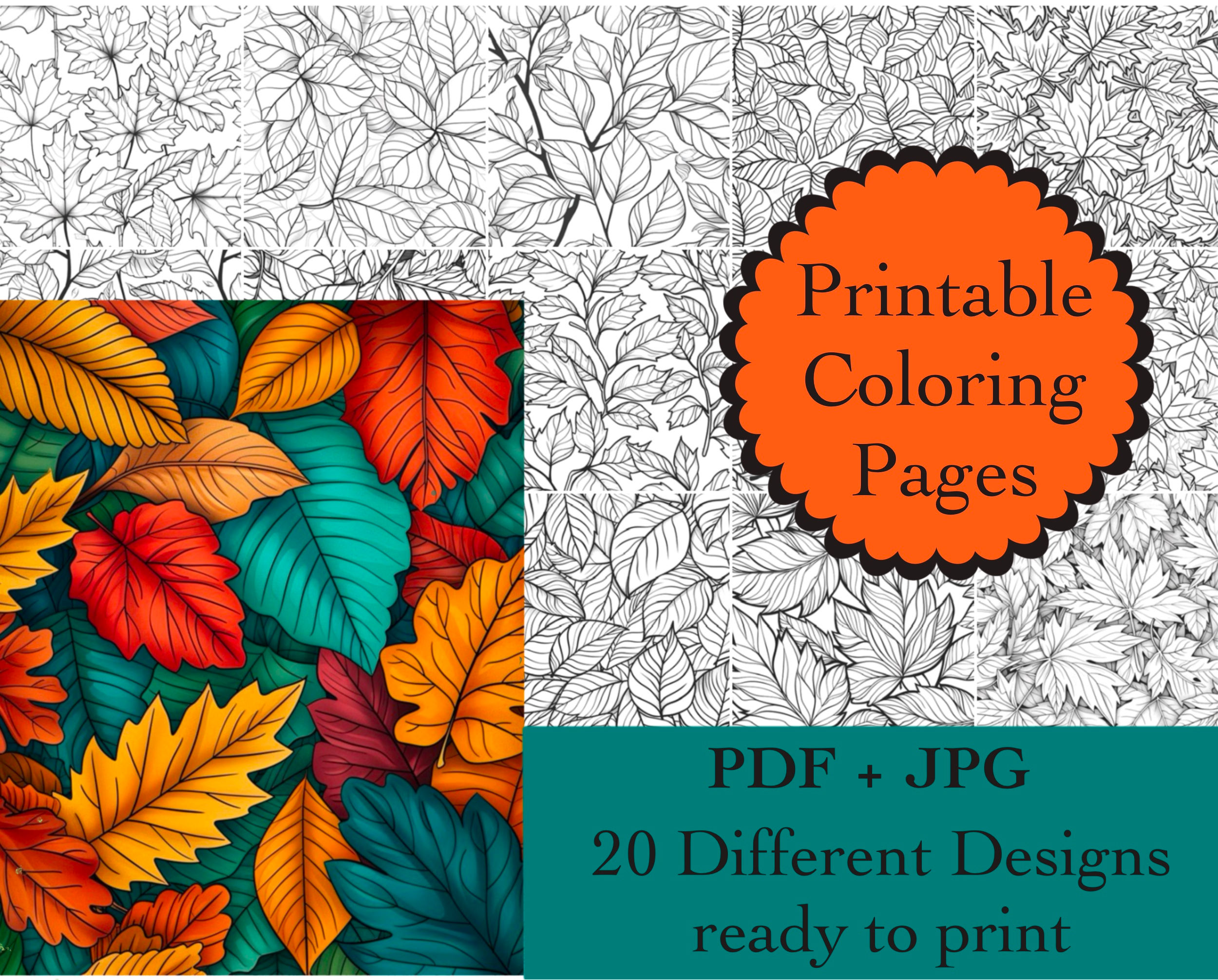 Leaves Coloring Book 20 Coloring Pages Instant Download