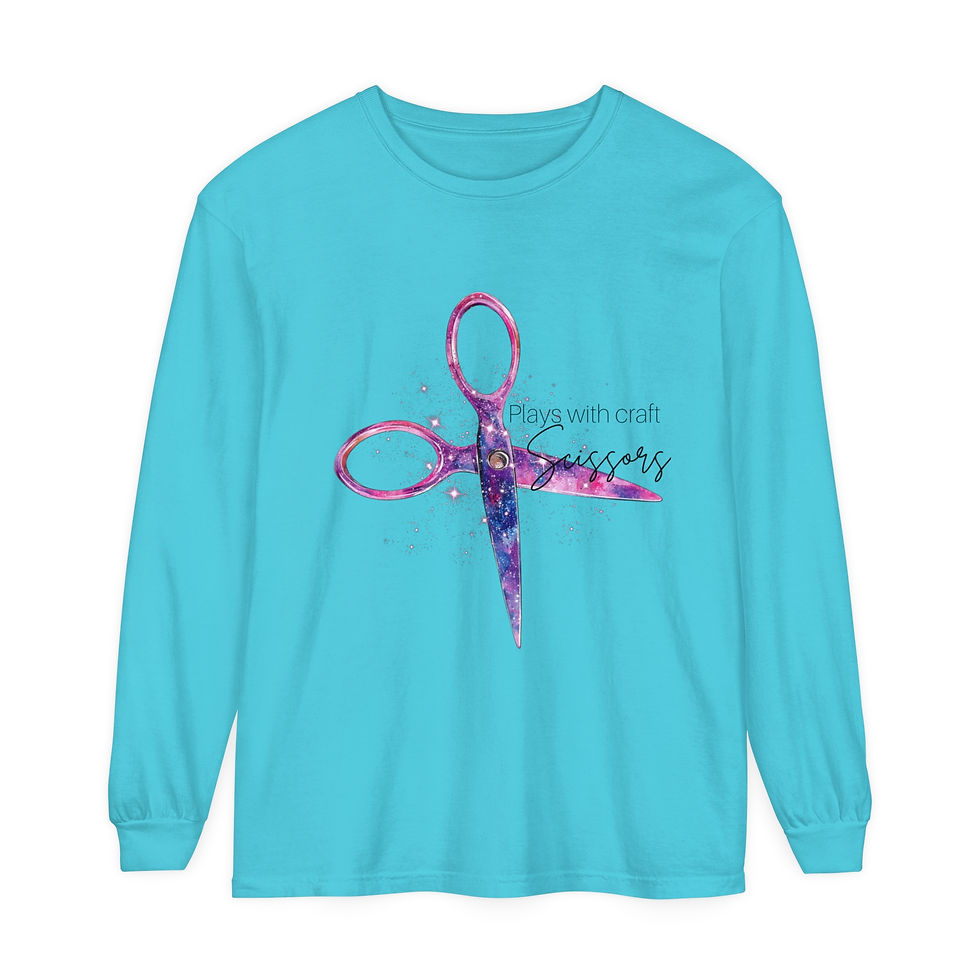 Thumbnail: Crafter Plays with Scissors Unisex Garment-dyed Long Sleeve T-Shirt