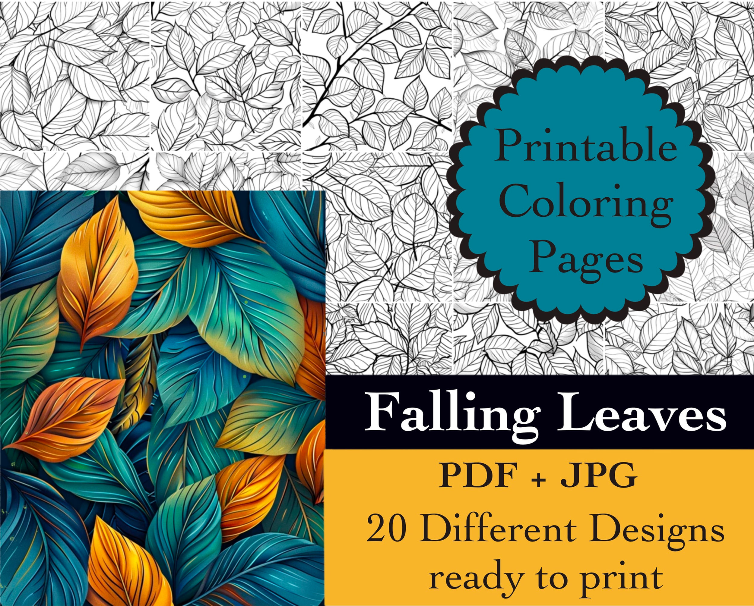 Falling Leaves Coloring Book 20 Coloring Pages Instant Download