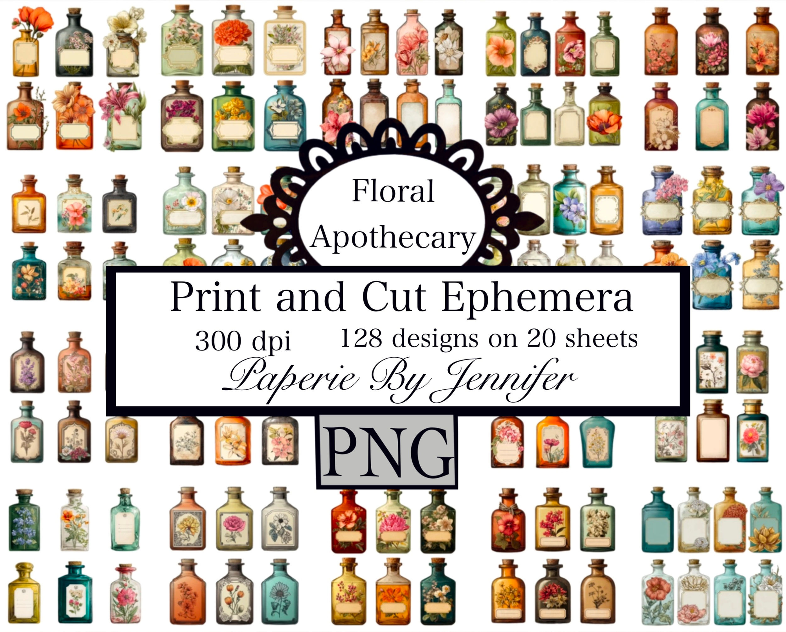 Floral Apothecary Bottle Clipart Images 20  Instant Download