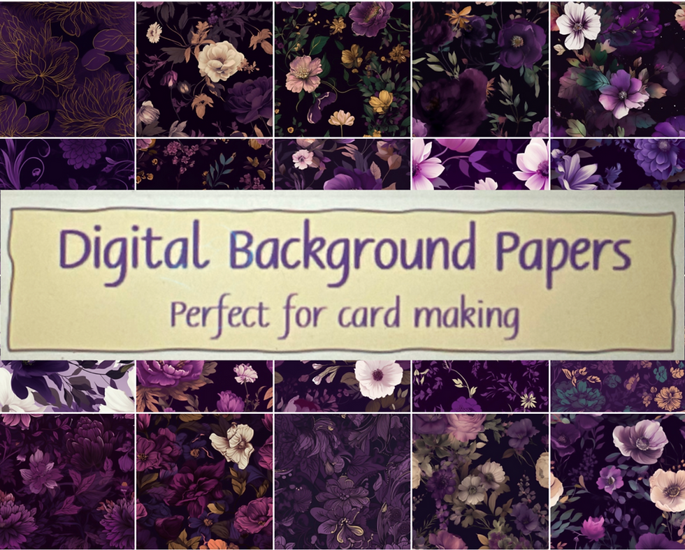 DIGITAL 20 Dk Purple Floral Card Background Printable Scrapbook