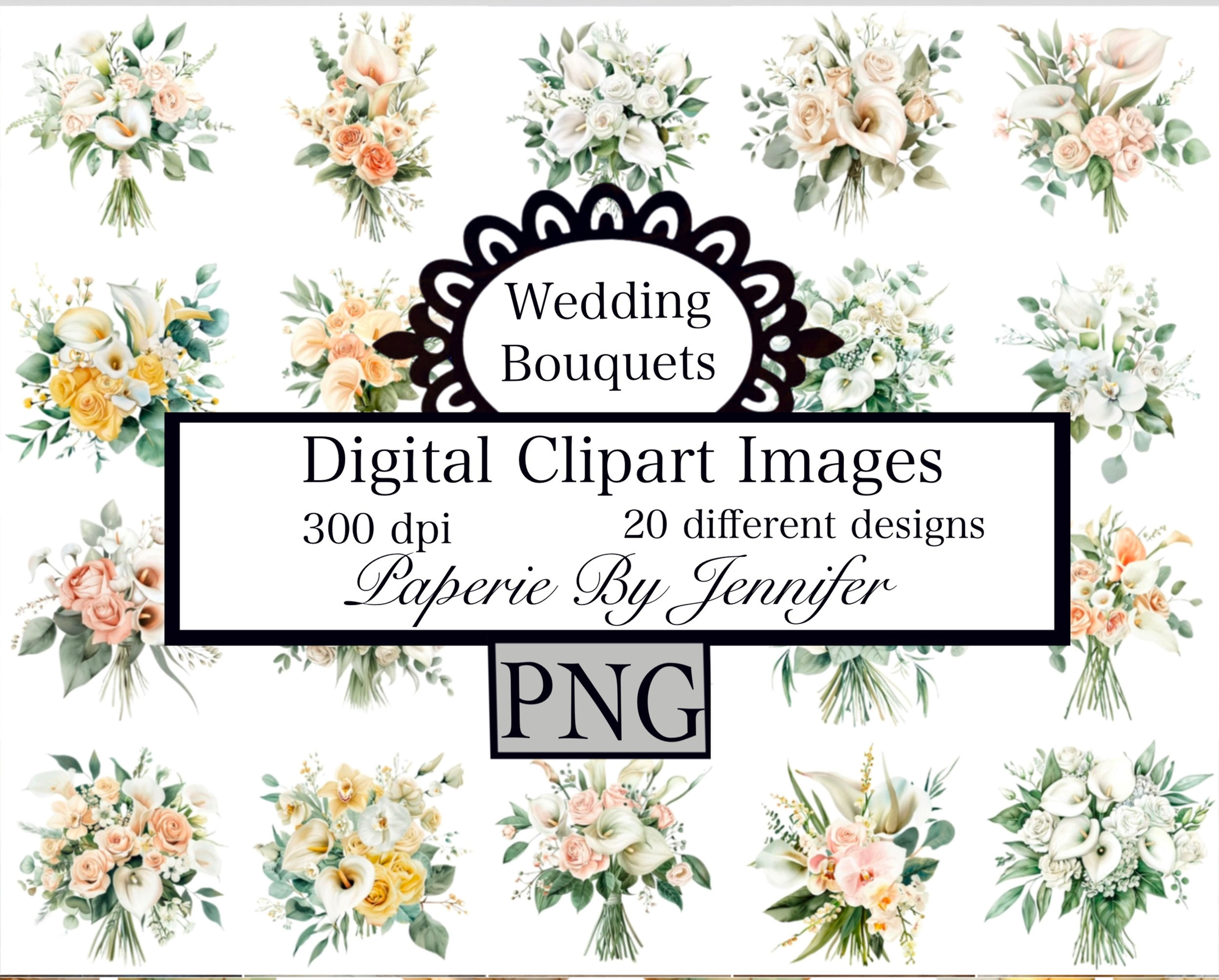 Wedding Bouquet Clipart Images 20 Instant Download Invitation Flowers PNG