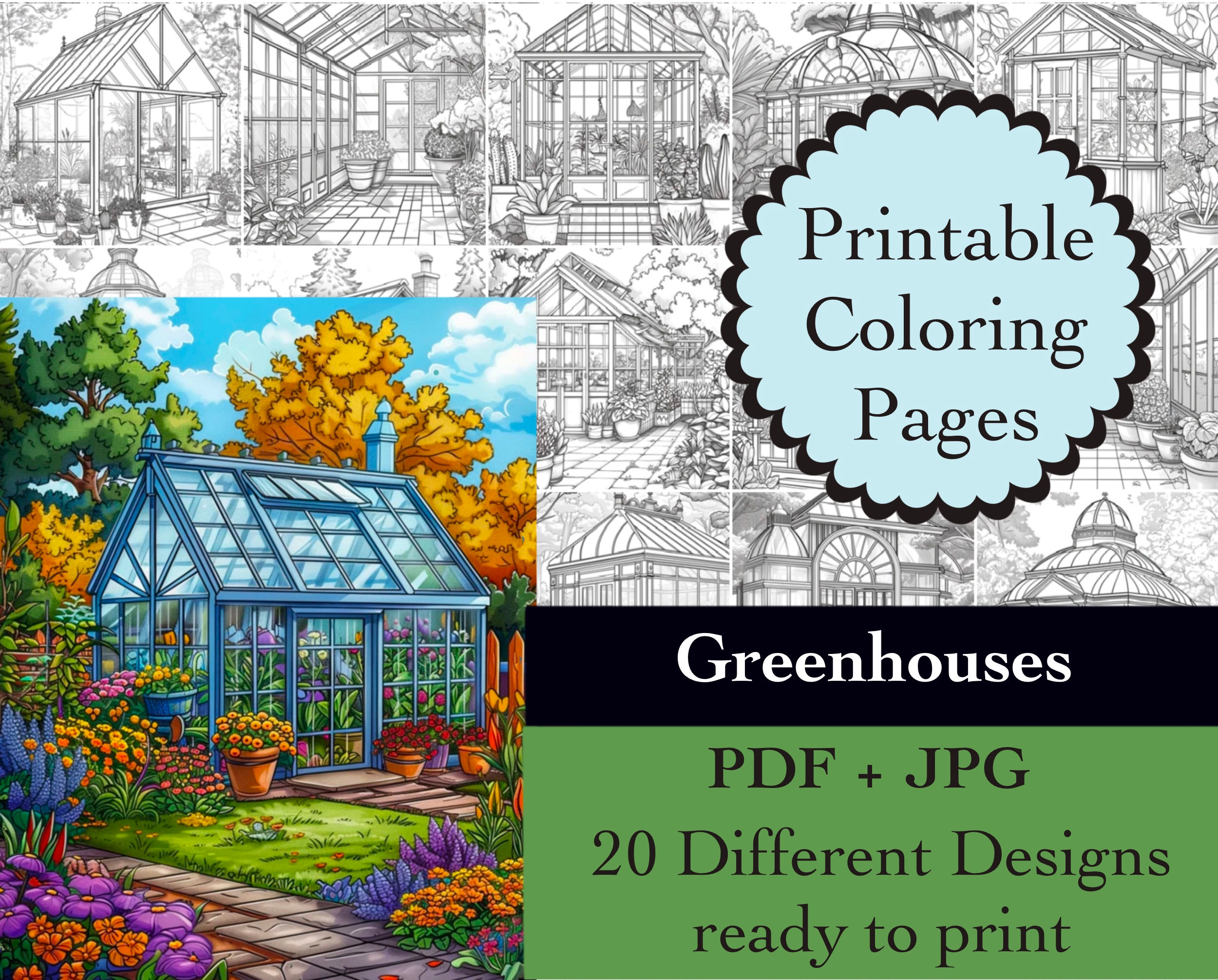 Greenhouses Coloring Book 20 Coloring Pages Instant Download Star Sc