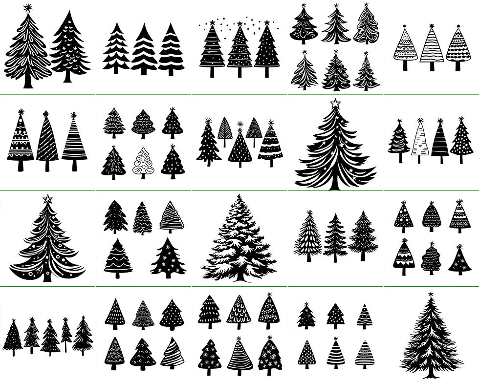 Thumbnail: Christmas Trees Line Art 50 Instant Download SVG PNG JPG Cut File Bundle