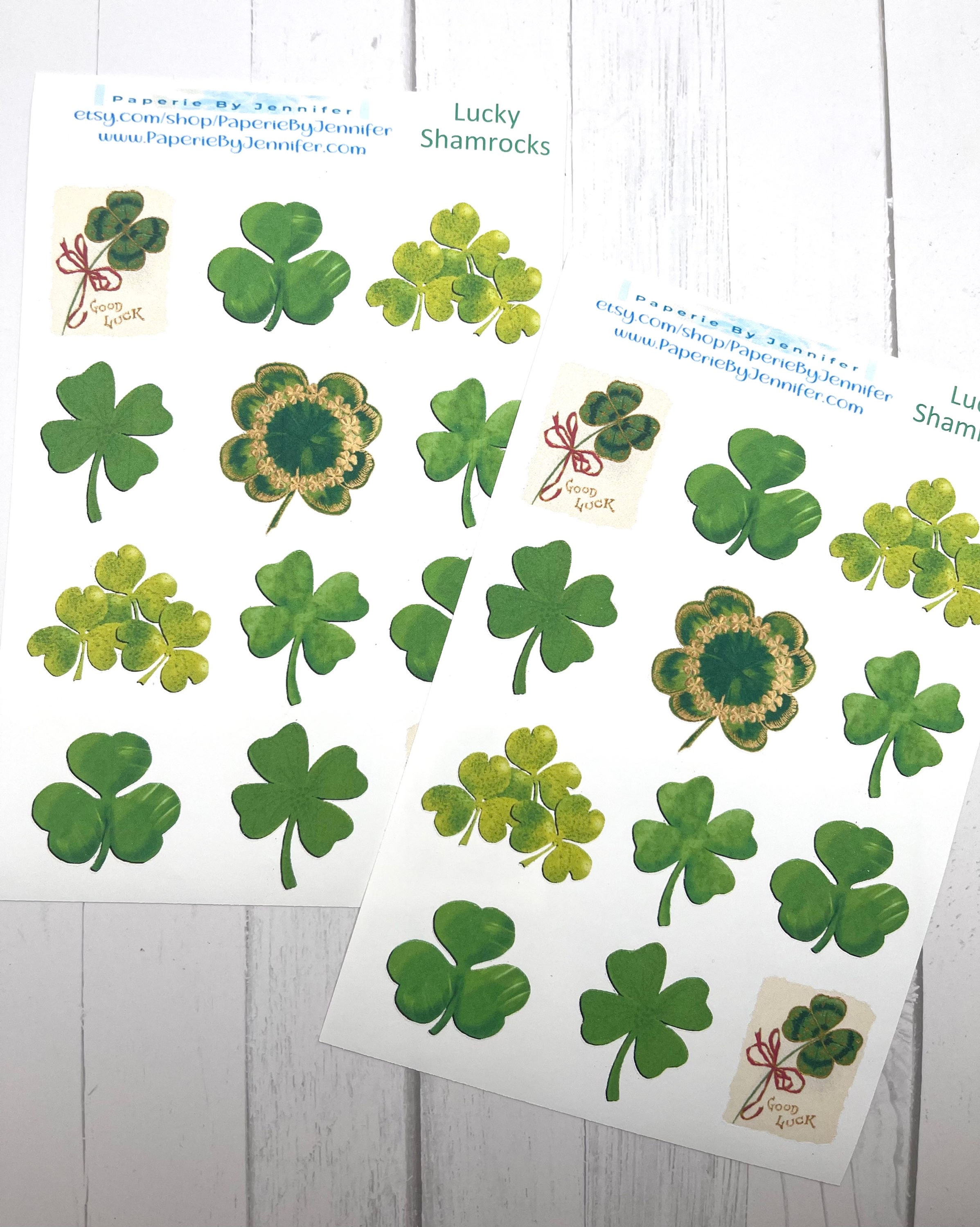 Art Stickers Lucky Shamrocks 2 Sheets 24 Stickers Journal Embellishments