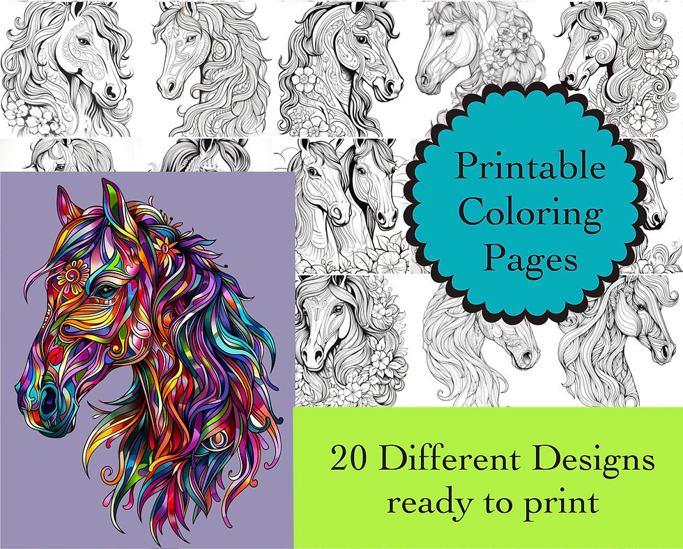 Horse Gead Glass Coloring Book 20 Pages Instant DownloaLiFashionableSwir