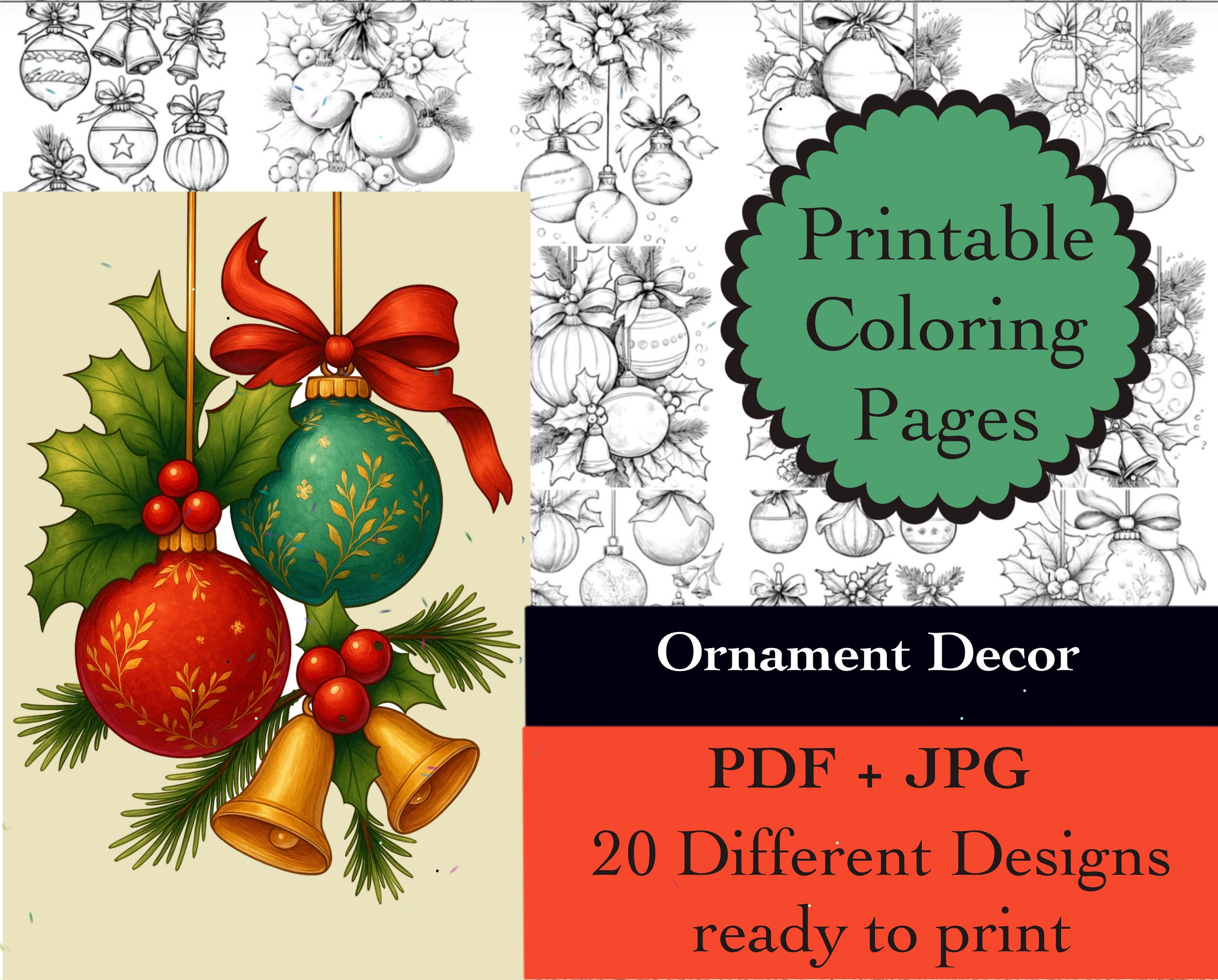 Ornament Decor Coloring Book 20 Pages Instant Download JPG  PDF