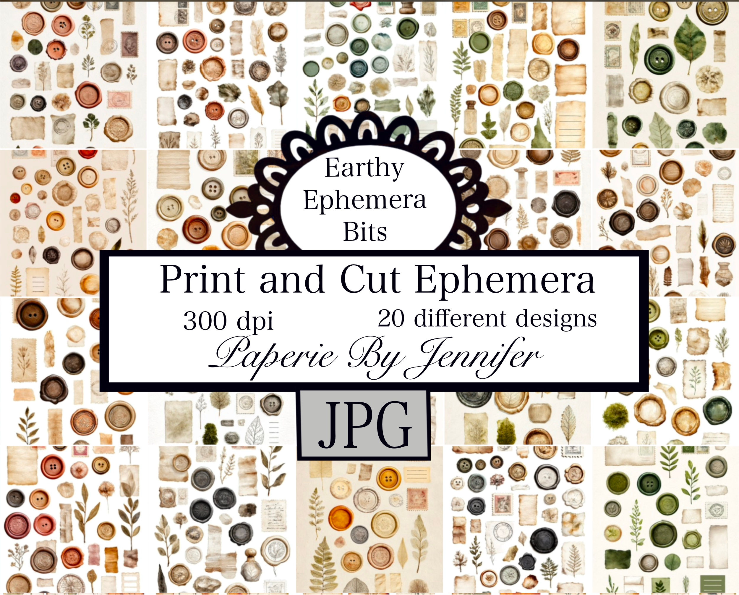 Earthy Ephemera Bits 20 Sheets Ephemera Instant Download Designs