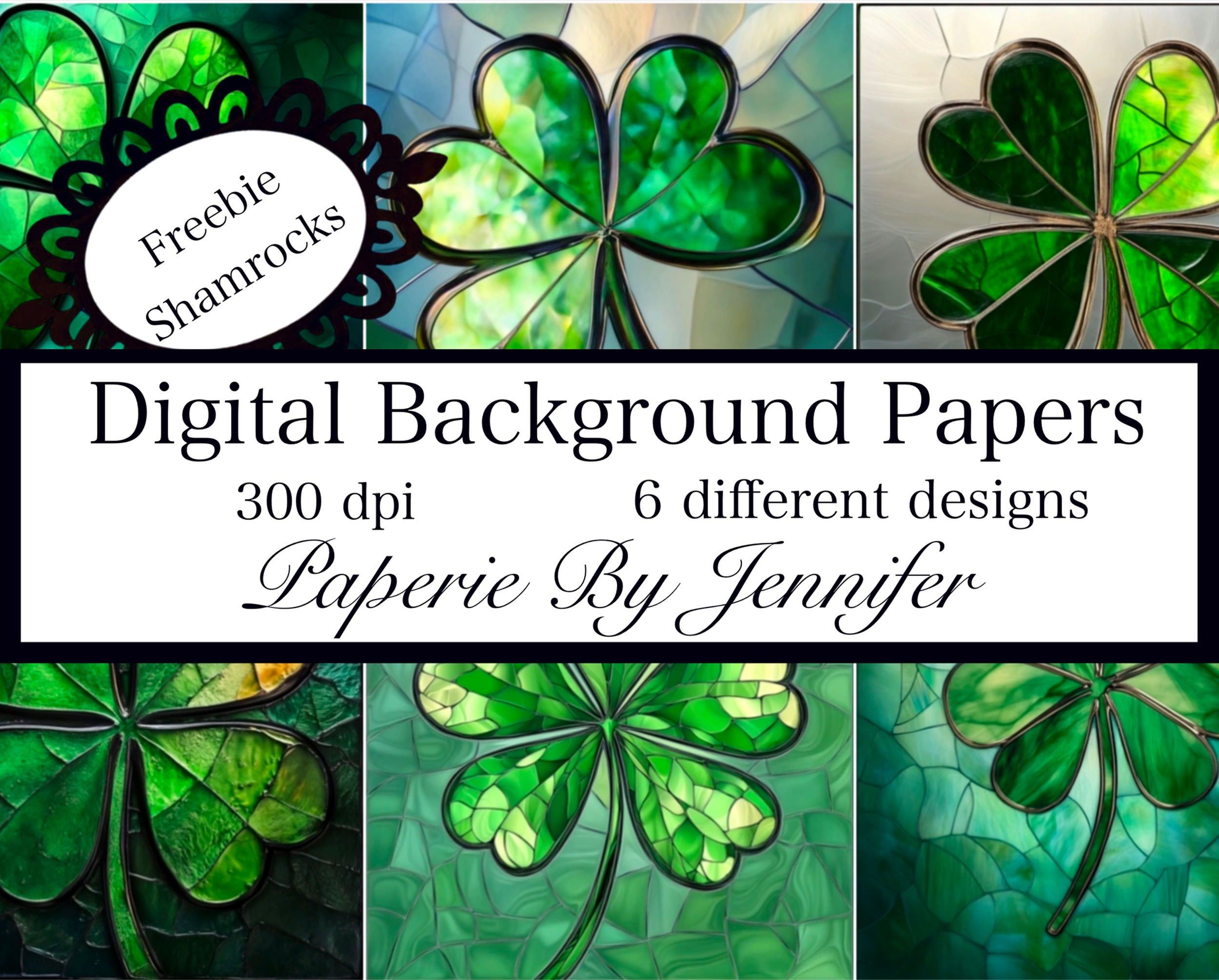 Free Digital File: Stained Glass Shamrock Designs  Images