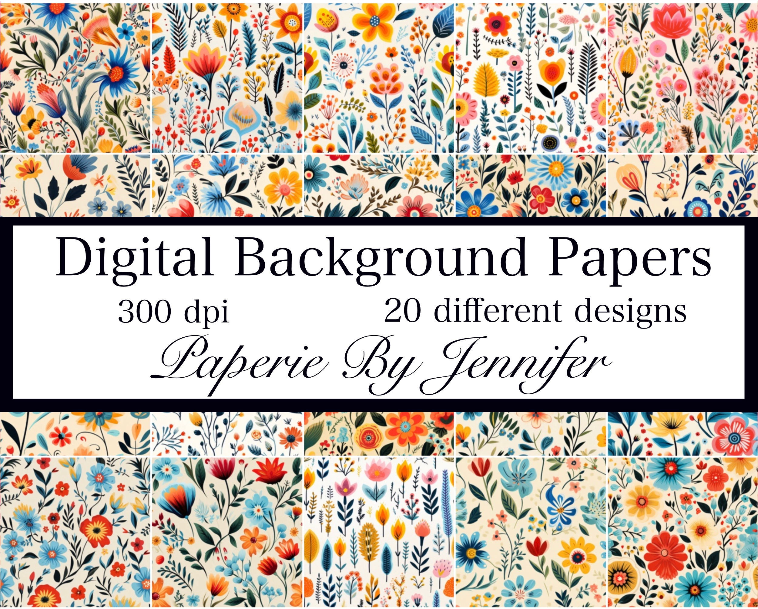 Lt Folkart Floral Backgrounds DIGITAL 20 Card Background Printabl