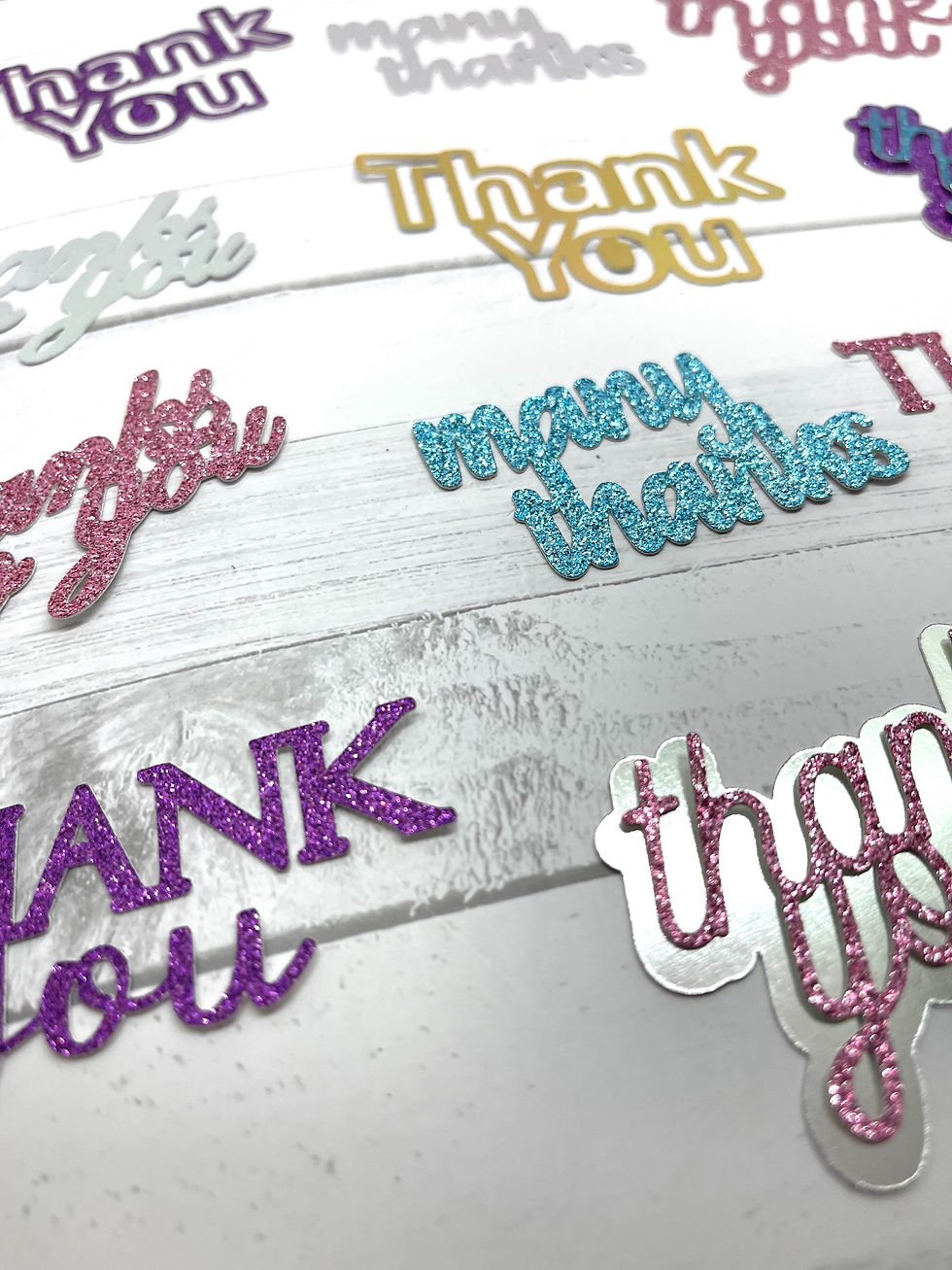 Thumbnail: Die Cuts Thank You Sentiment Medium 12 Pieces *You Choose Color* Foil Mirror Gli