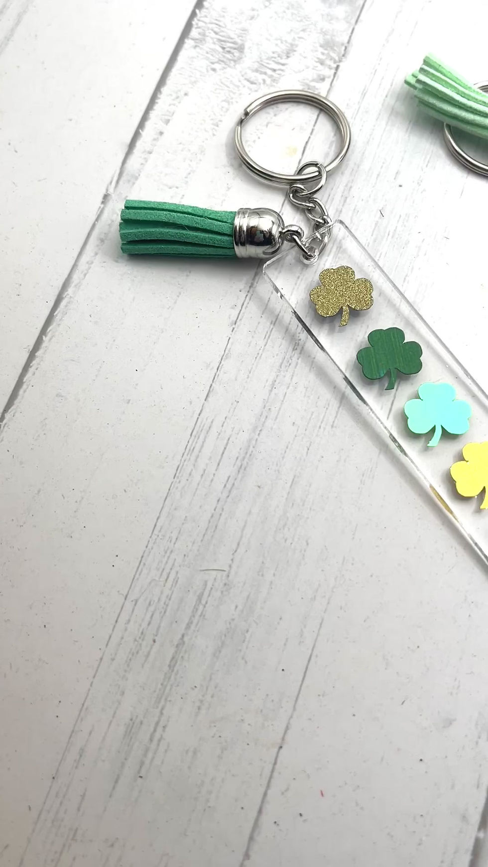 Thumbnail: Handmade Shamrock Acrylic Keychains Set of 2 St Patrick’s Day Keychain Lucky Key