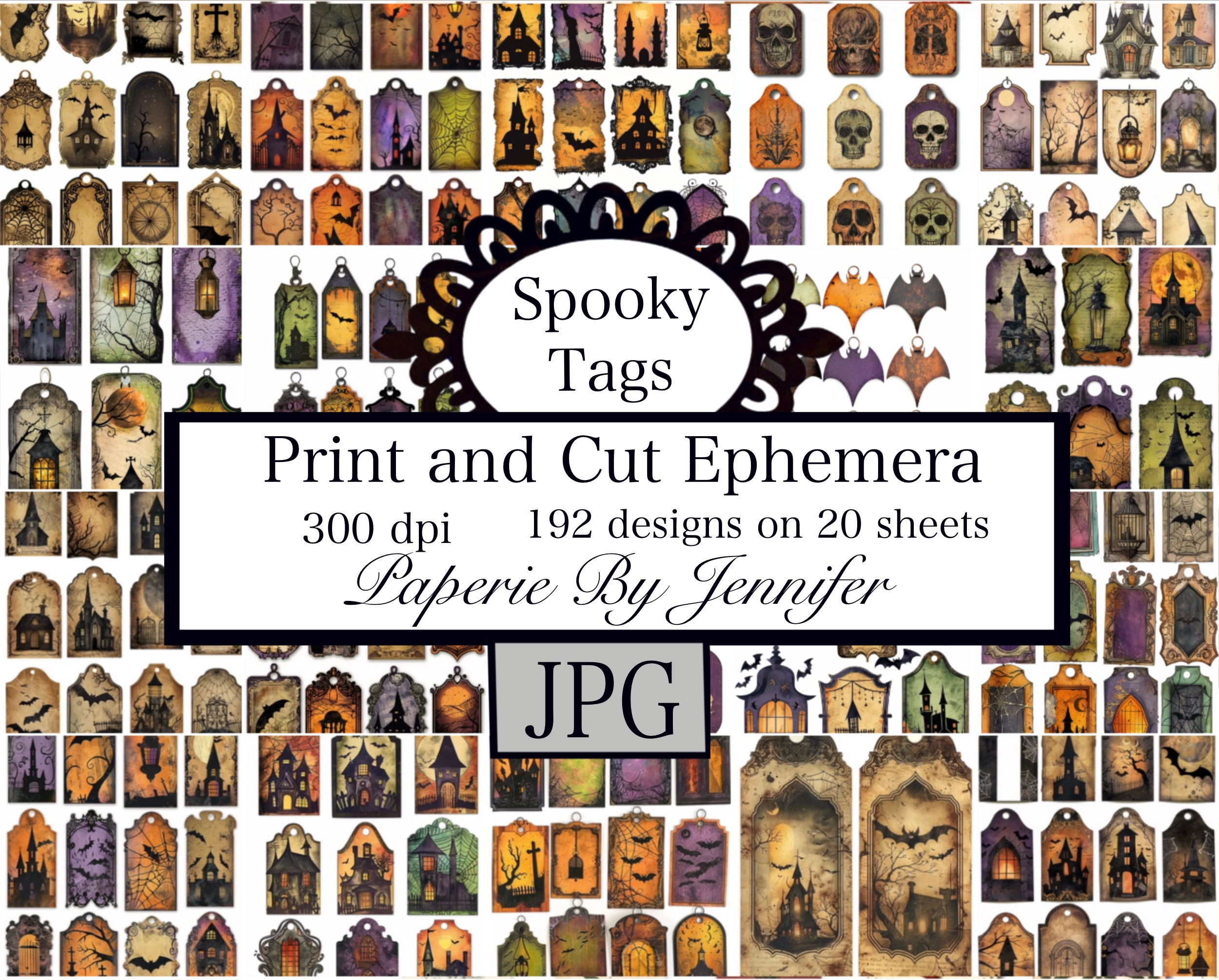Spooky Halloween Tags 20 Sheets Ephemera Instant Download Designs JPG