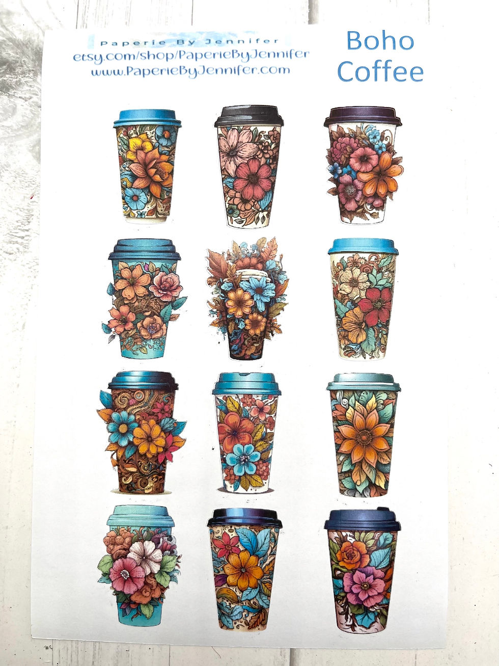 Thumbnail: Art Stickers Boho Coffee 2 Sheets 24 Stickers Journal Embellishments Coffee Cup