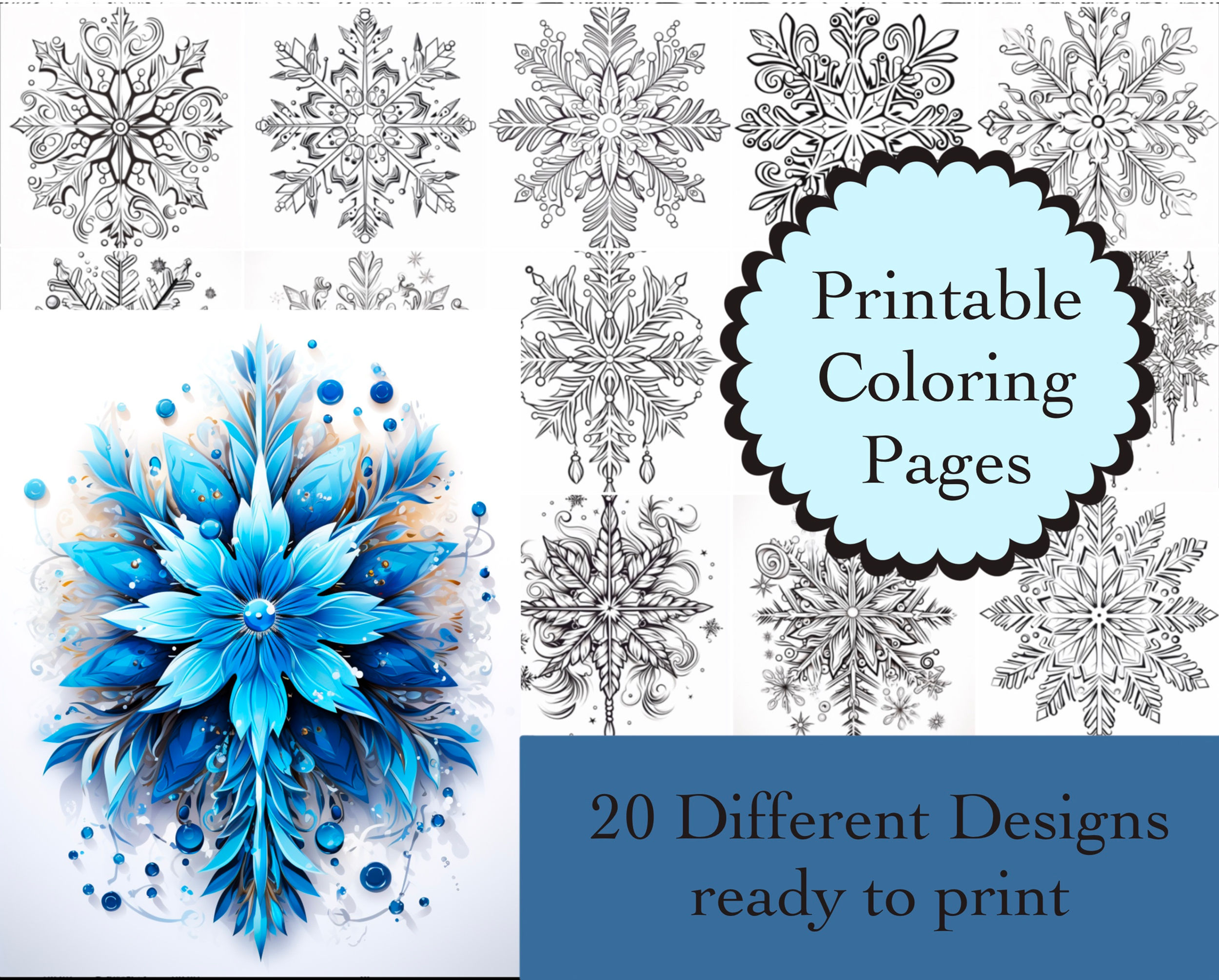 Snowflake Coloring Book 20 Pages Instant Download