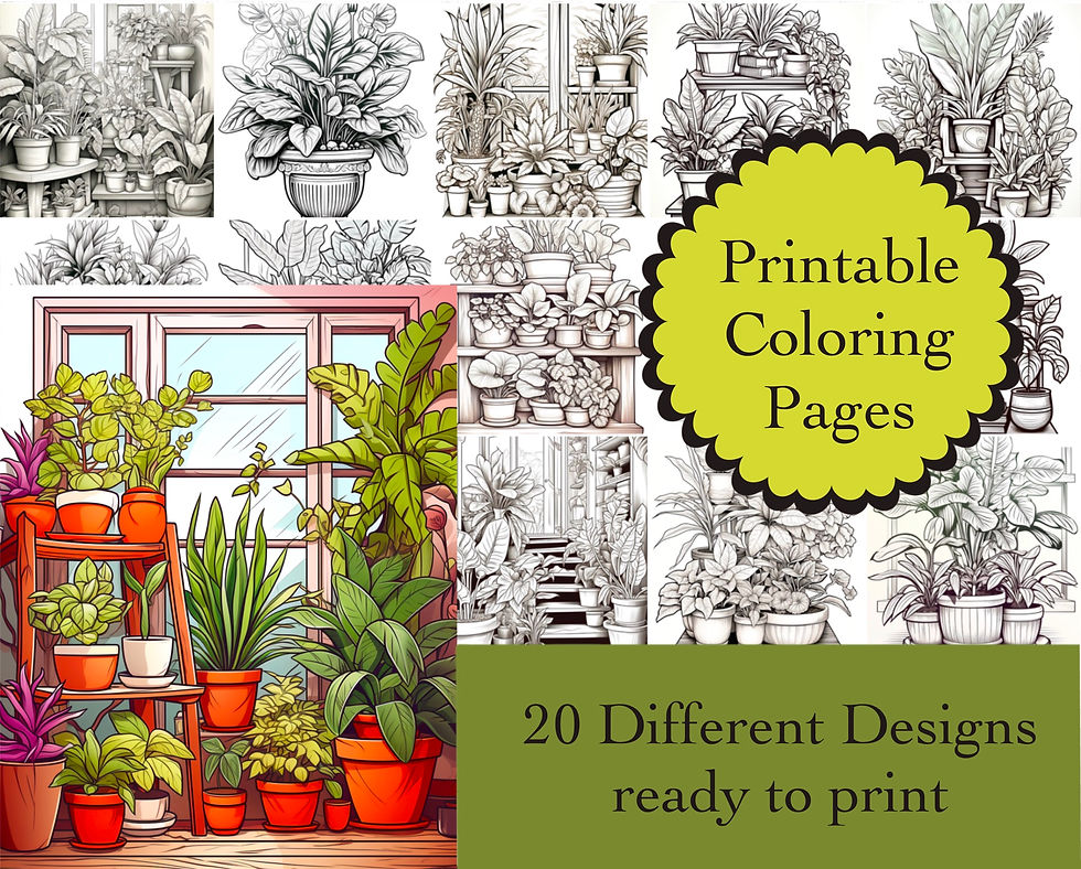 House Plant Scene Coloring Book 20 Pages Instant Download