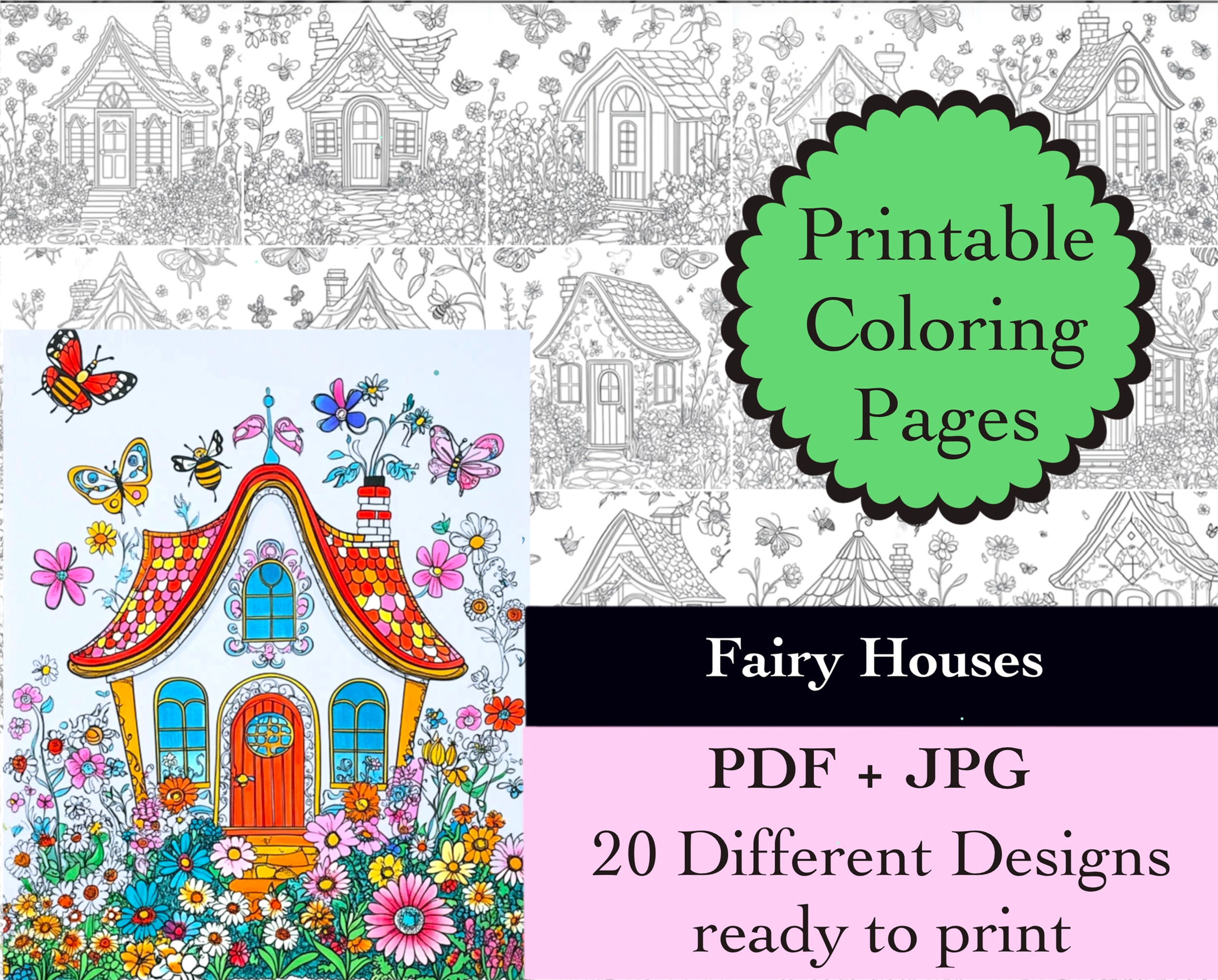 Fairy Coloring Book 20 Pages Instant Download