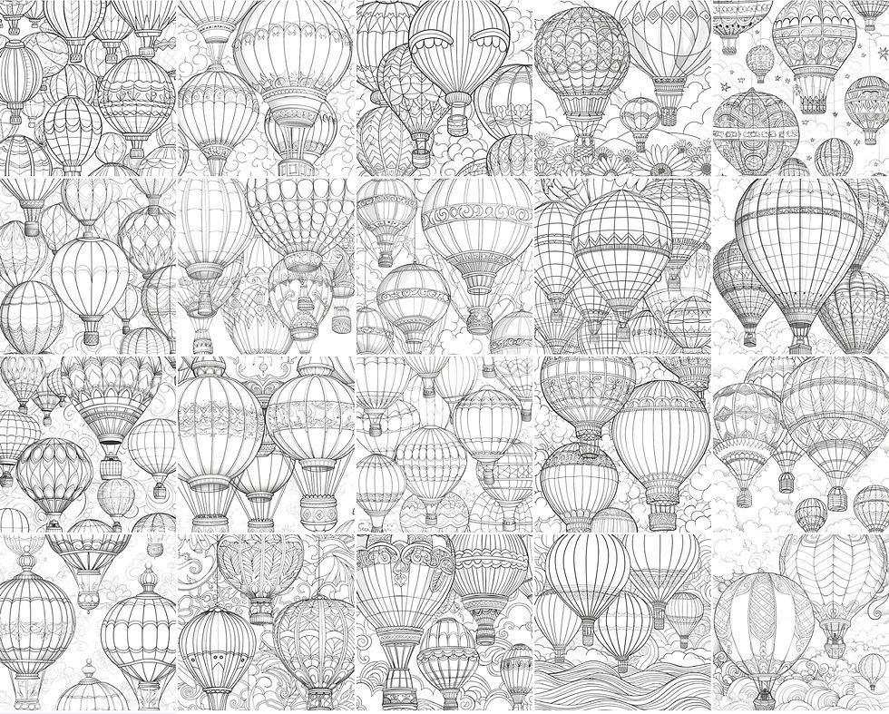 Thumbnail: Hot Air Balloons Coloring Book 20 Coloring Pages Instant Download