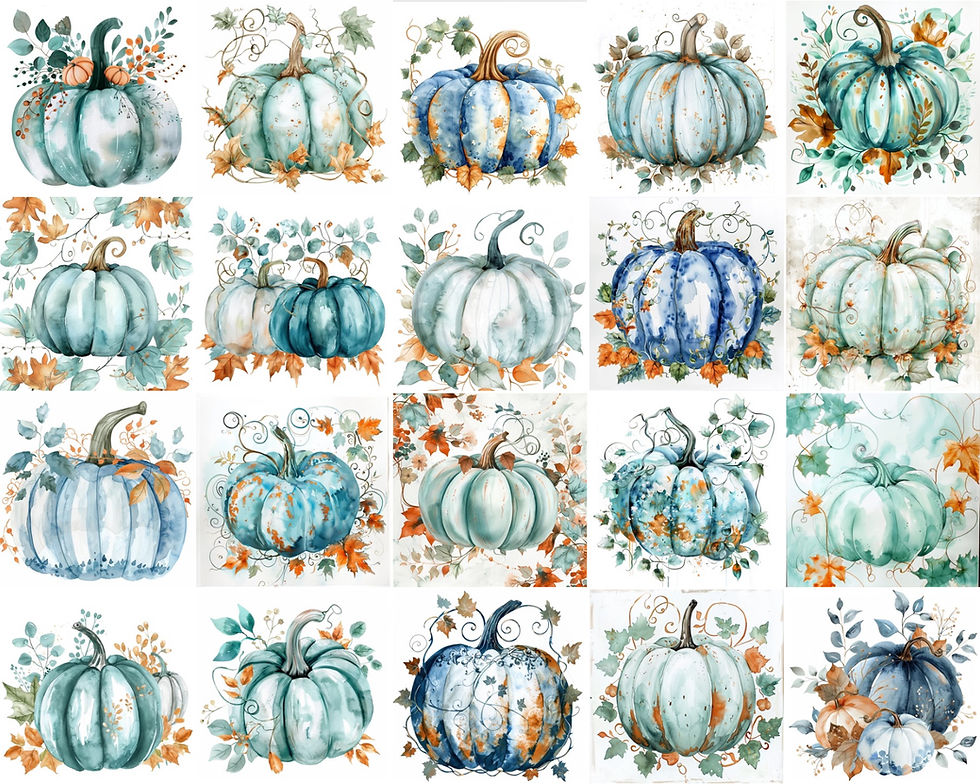 Thumbnail: Blue Watercolor Pumpkins Background Images 20 Instant Download Opalescen