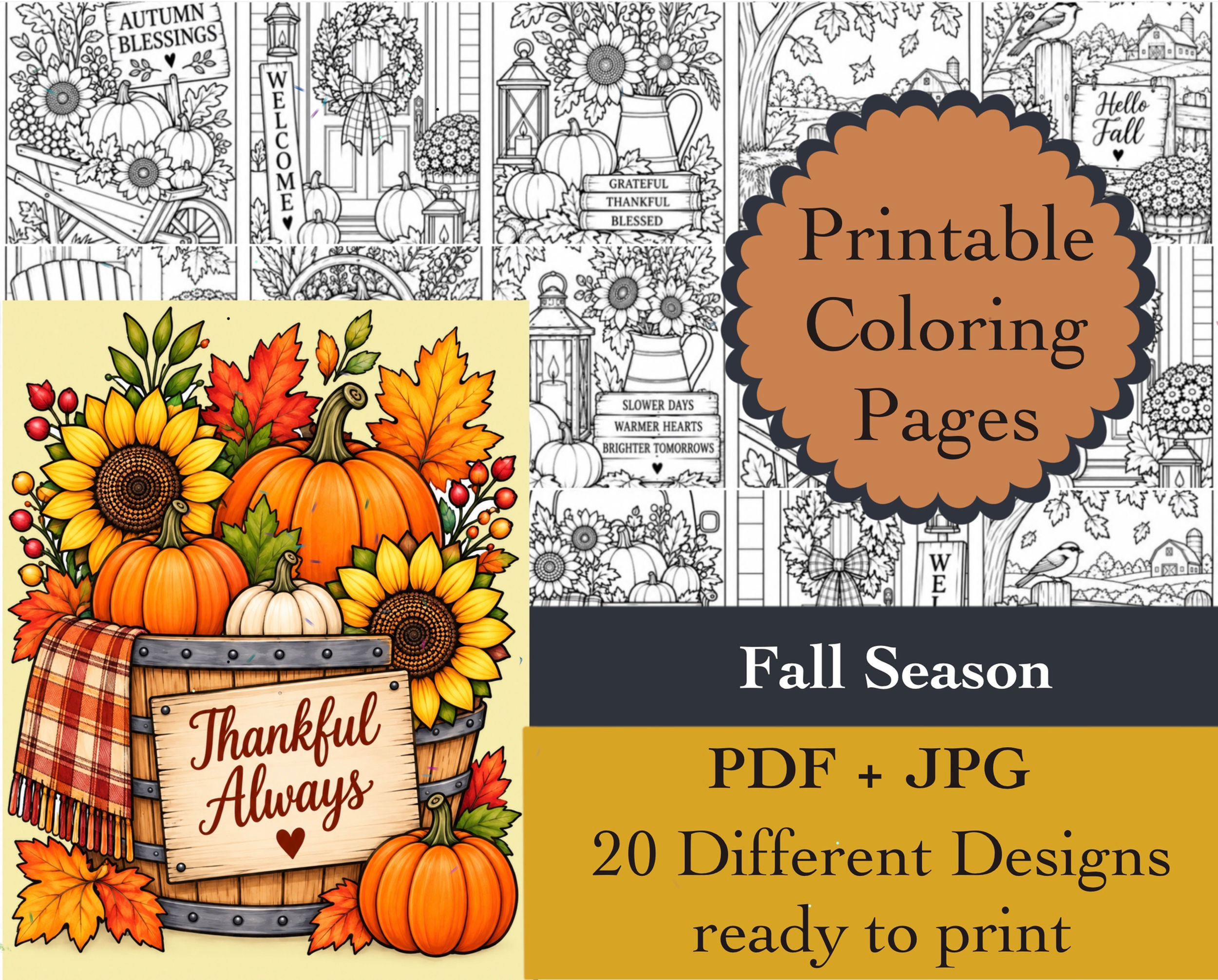 Fall Fun Coloring Book 20 Designs Instant Download