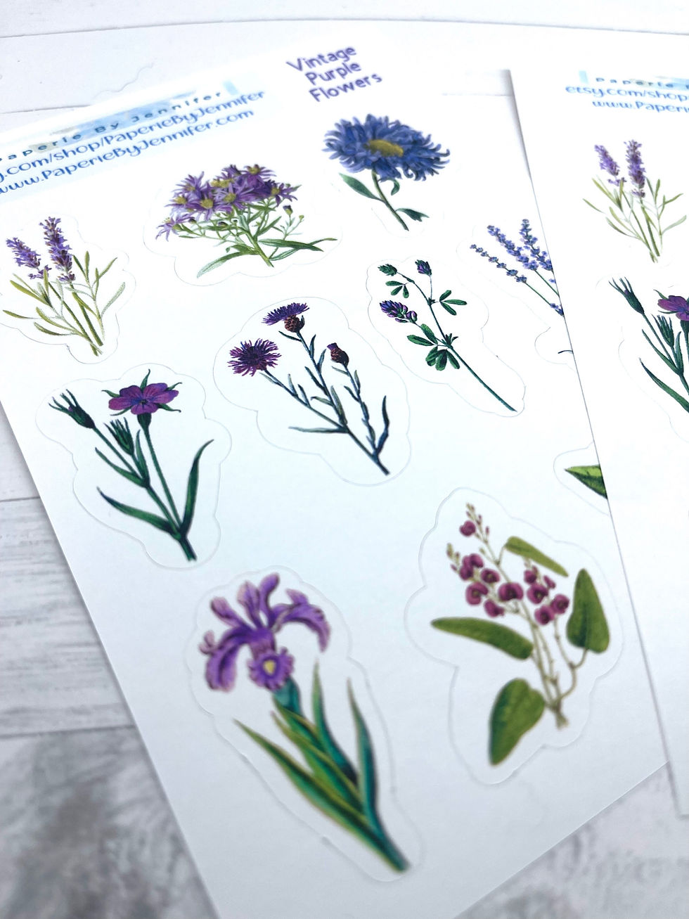 Thumbnail: Art Stickers Vintage Purple Flowers 2 Sheets 20 Stickers Journal Embellishments