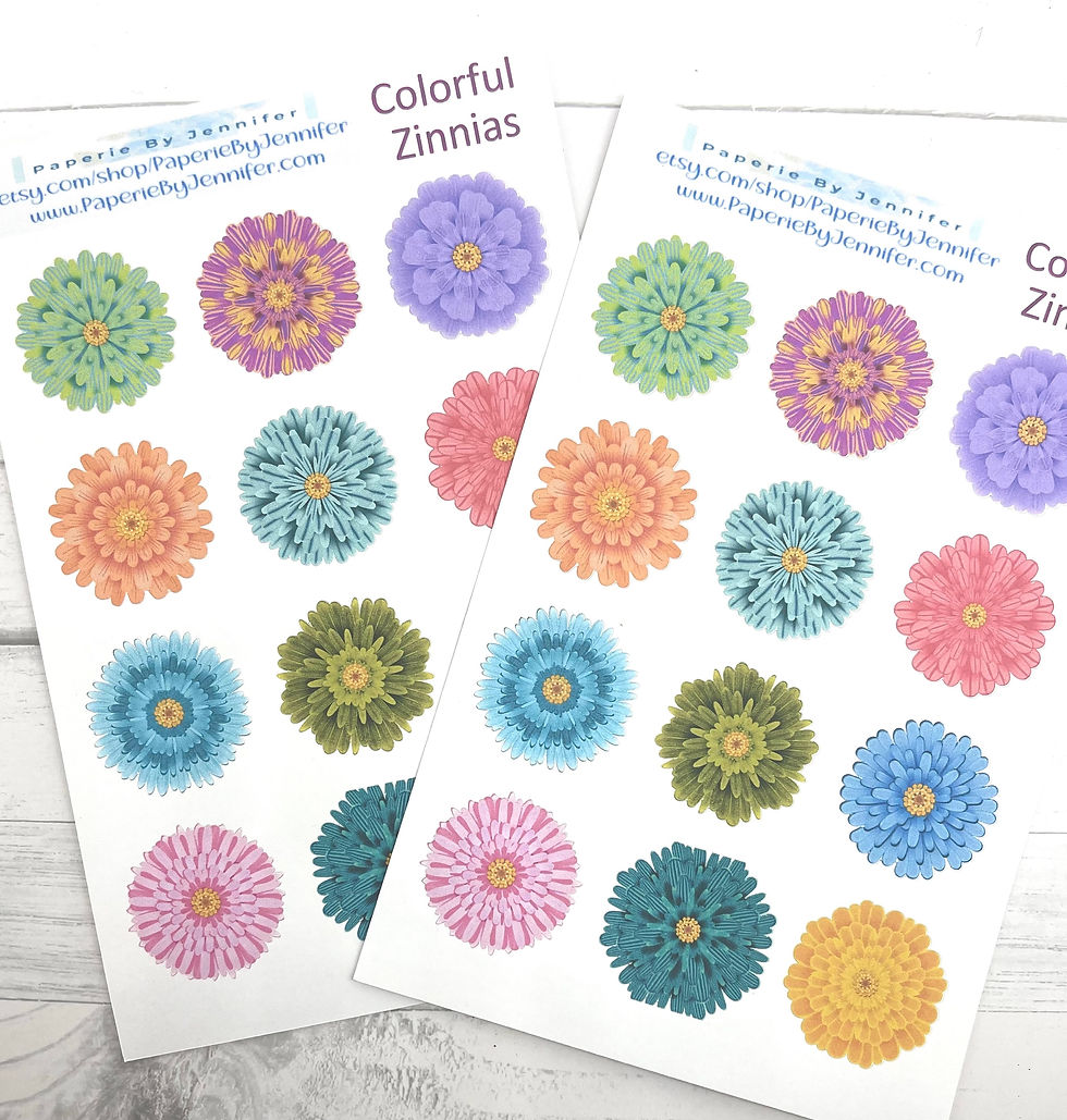 Art Stickers Colorful Zinnias 2 Sheets 24 Stickers Planner Journal Embellishment