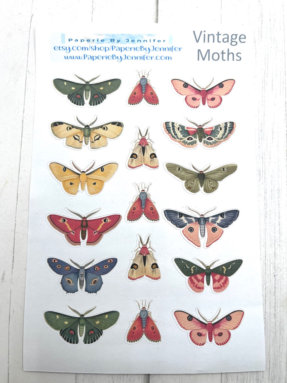 Thumbnail: Art Stickers Vintage Moths 2 Sheets 34 Stickers Journal Embellishment