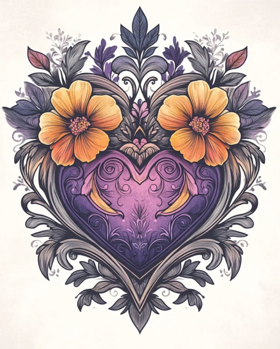 Thumbnail: Free Digital File: Purple Floral Heart  Background Images