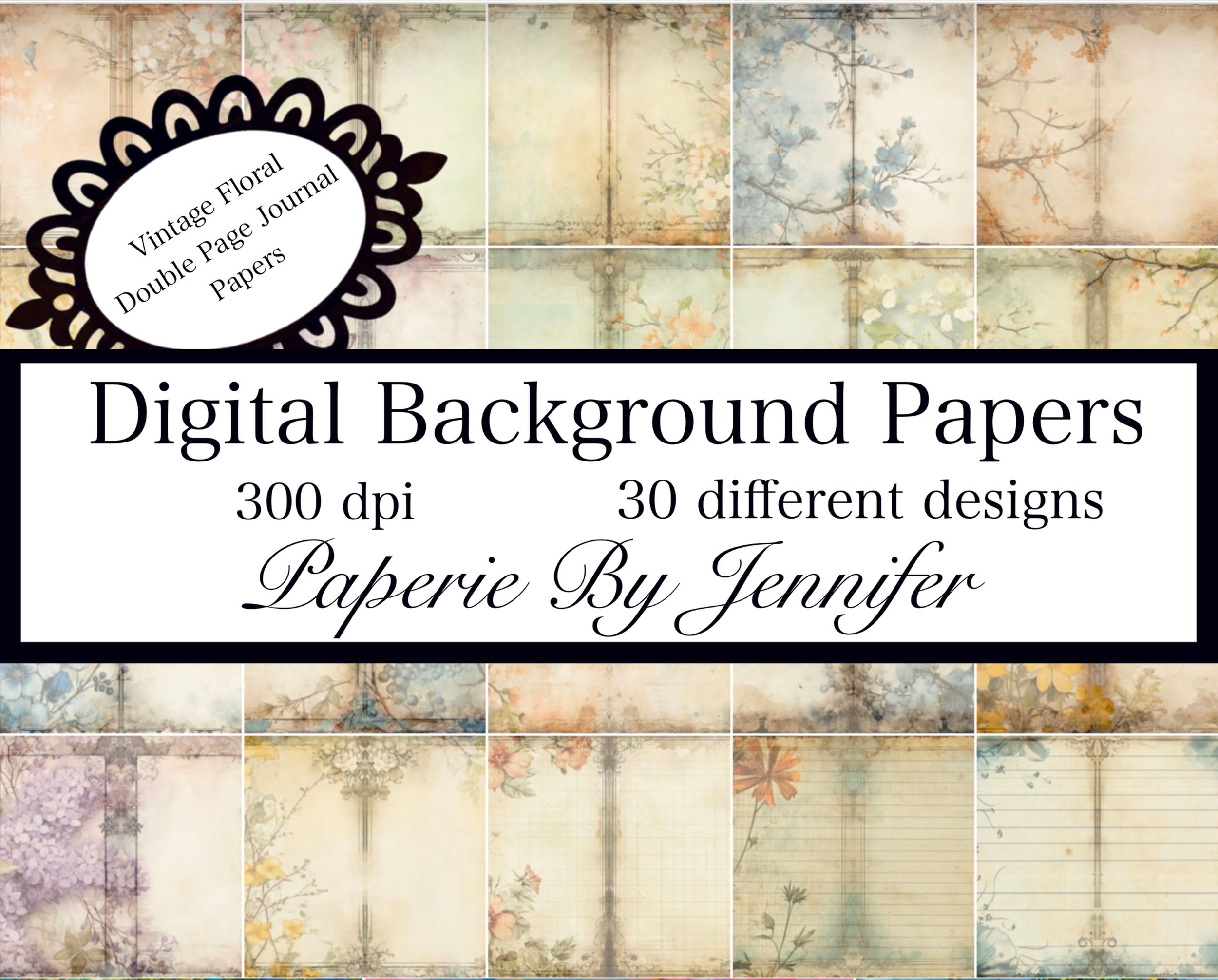 Vintage Floral Double Page Journal Papers 30 Backgrounds Instant Download Vintag
