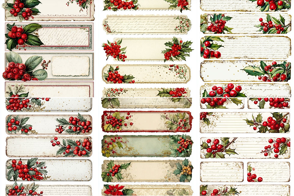 Thumbnail: Holly Berry Long  Labels Ephemera Images 12 Sheets Instant Download