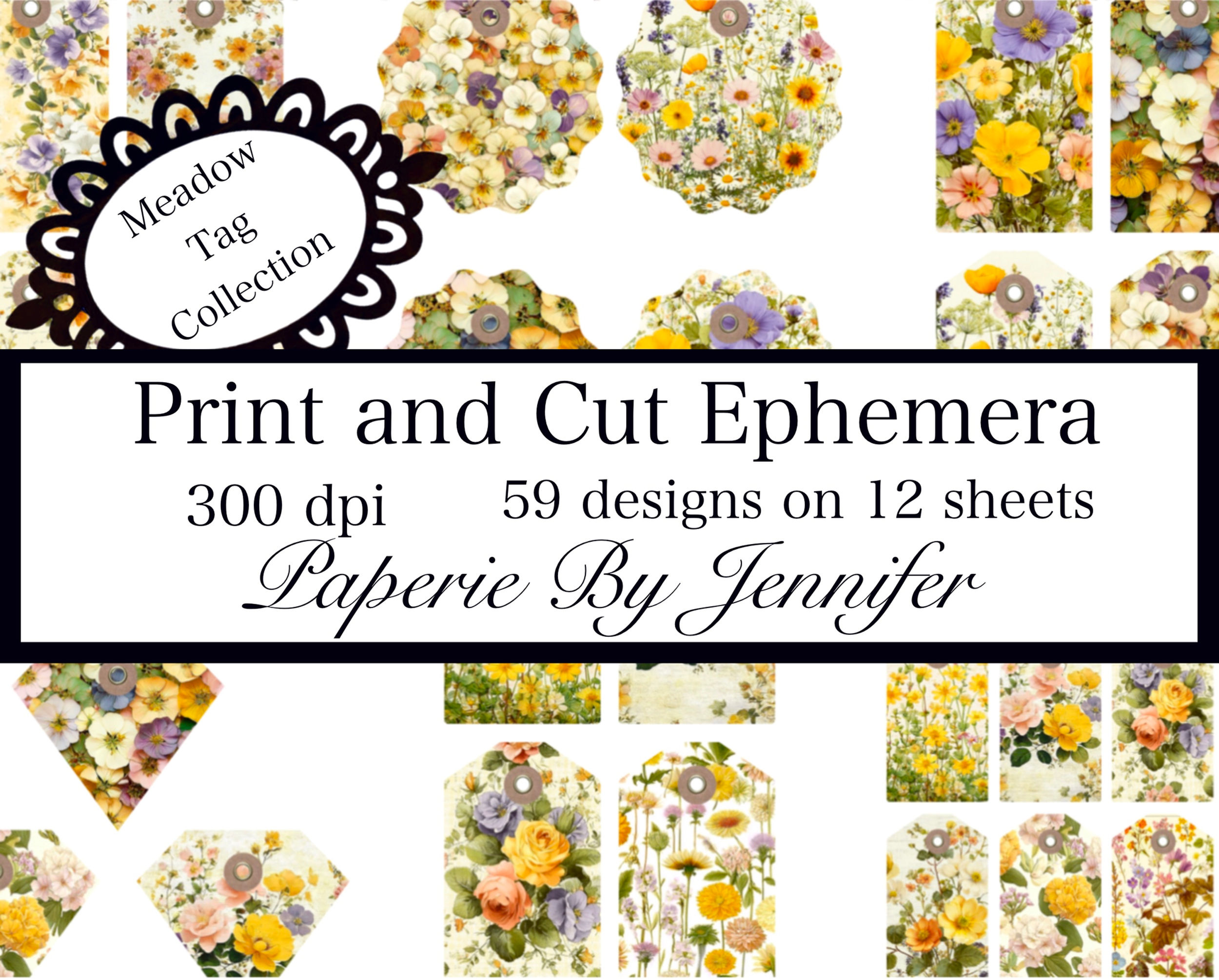 Tags Meadow Images 12 Sheets Instant Download Designs Junk Ephemera