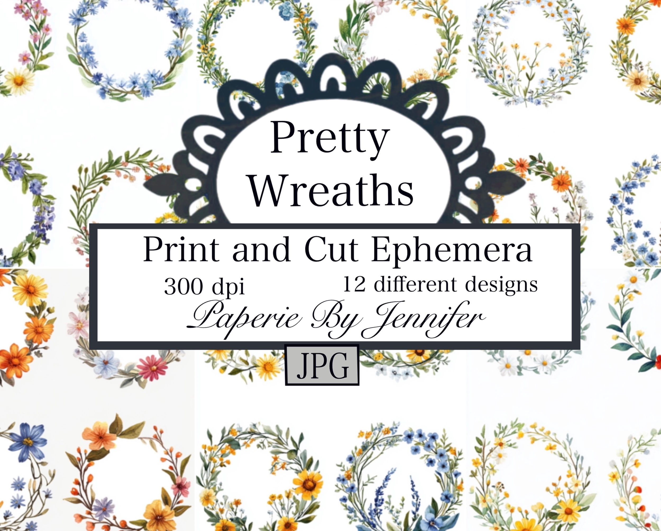 Flower Wreath Ephemera 12 Designs Instant DownloaD