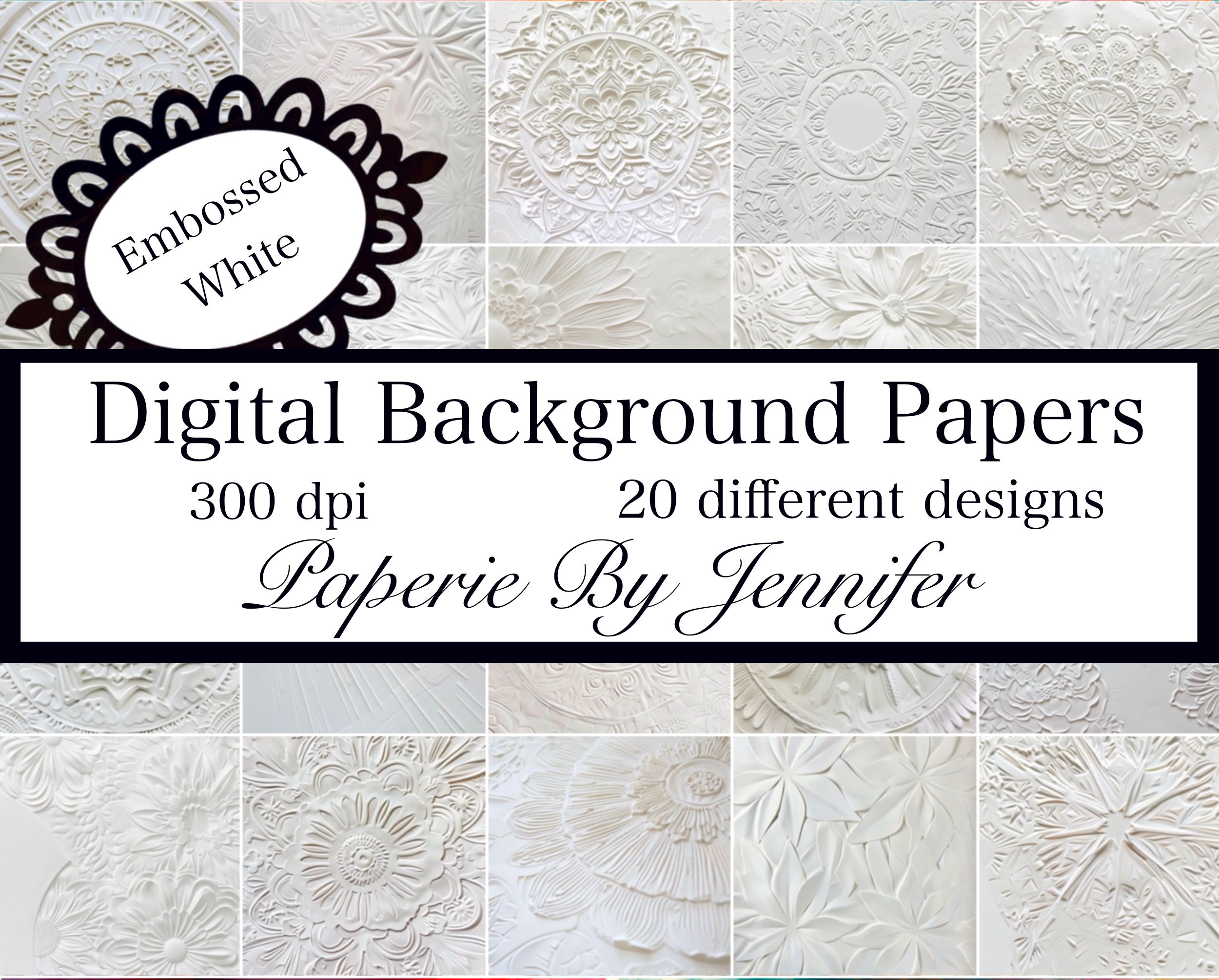 White Embossed Backgrounds 20 Designs Instant Download Digital Images