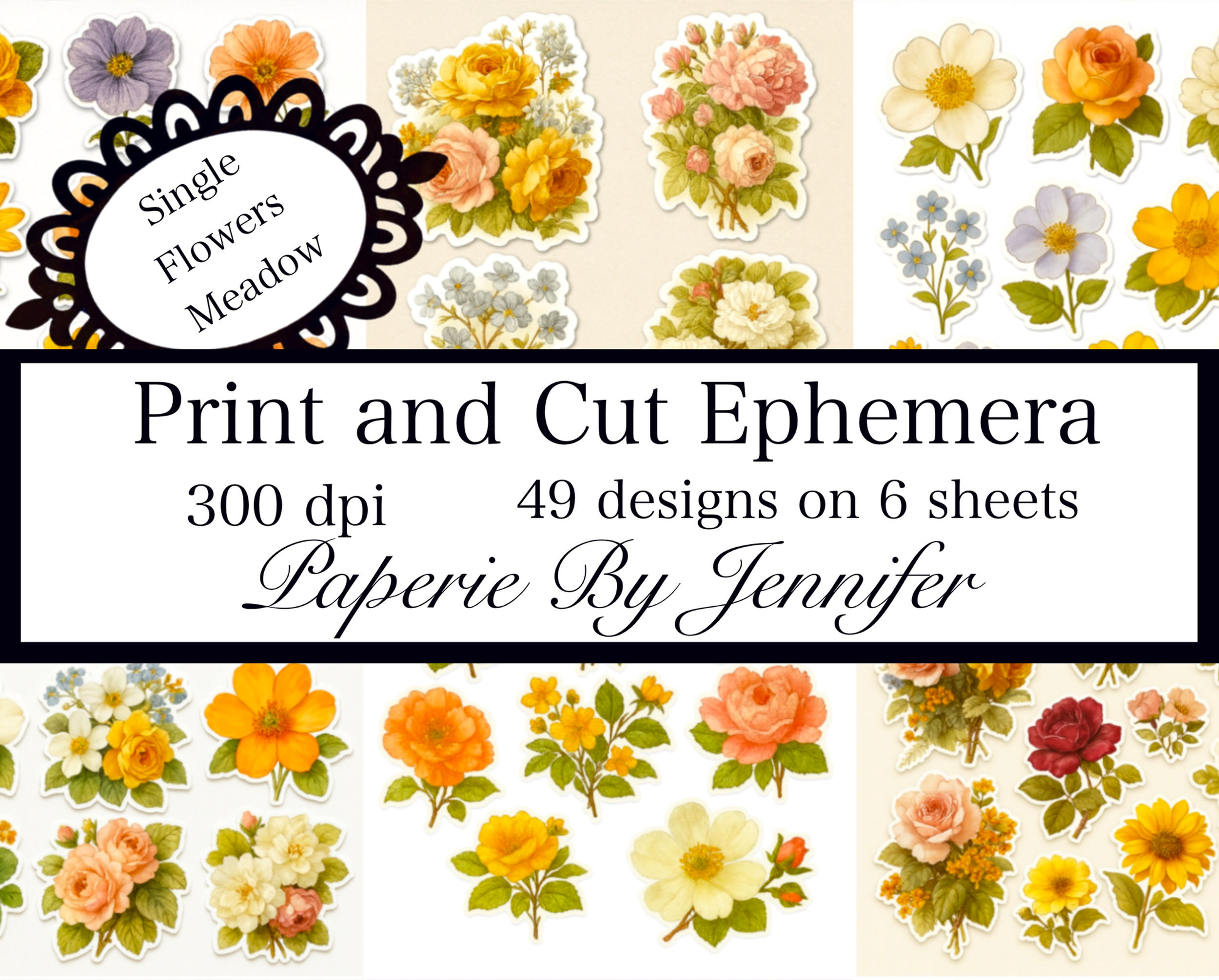 Single Flowers Meadow Images 6 Sheets Instant Download Designs Junk Epheme