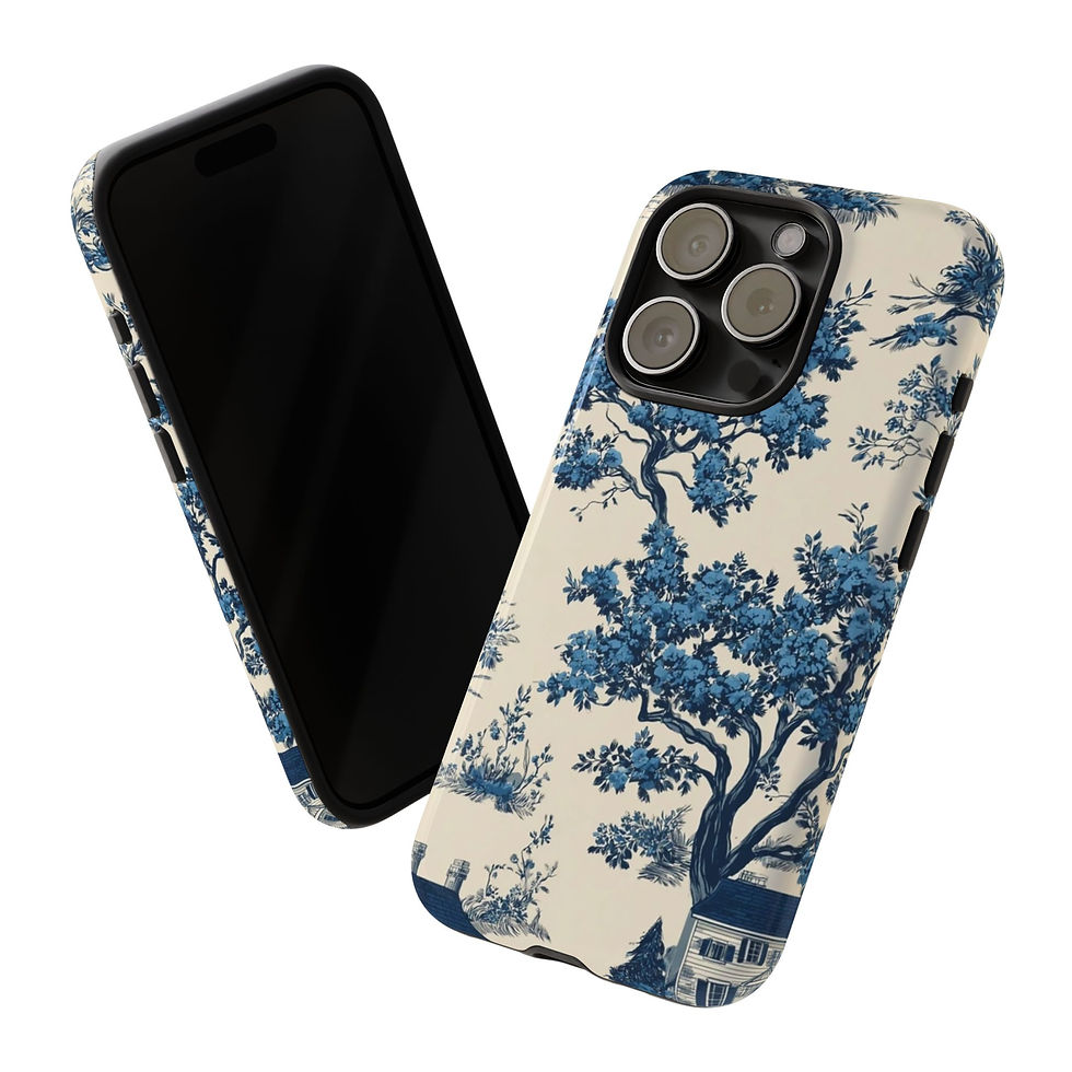 Thumbnail: Iphone 15 16 Case l Blue Toile Floral Cottage Core Design
